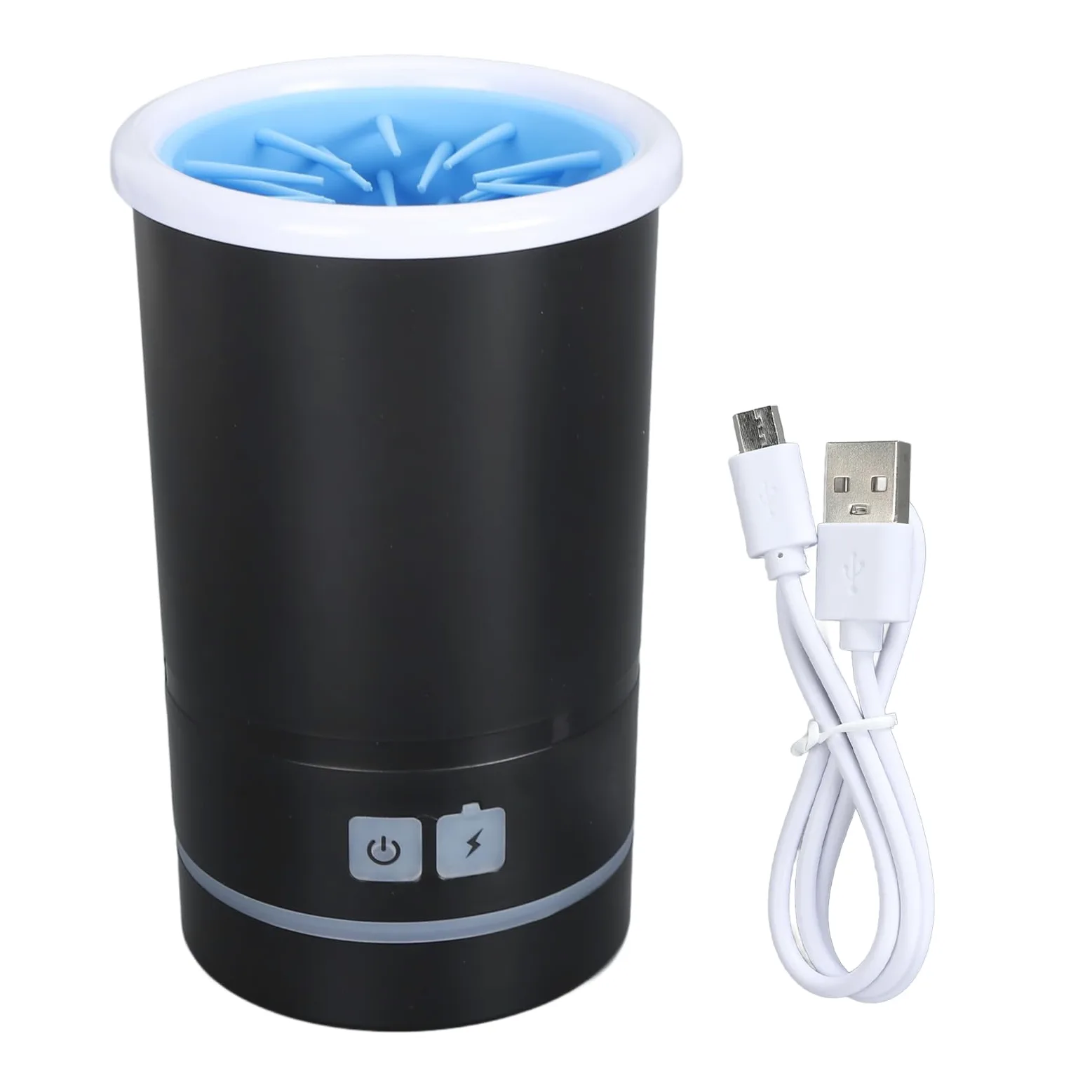 Nettoyeur automatique pour chien, laveuse électrique douce, rechargeable par USB, machine de nettoyage des pattes de chien pour chiens et chats de petite et moyenne taille (noir blanc)