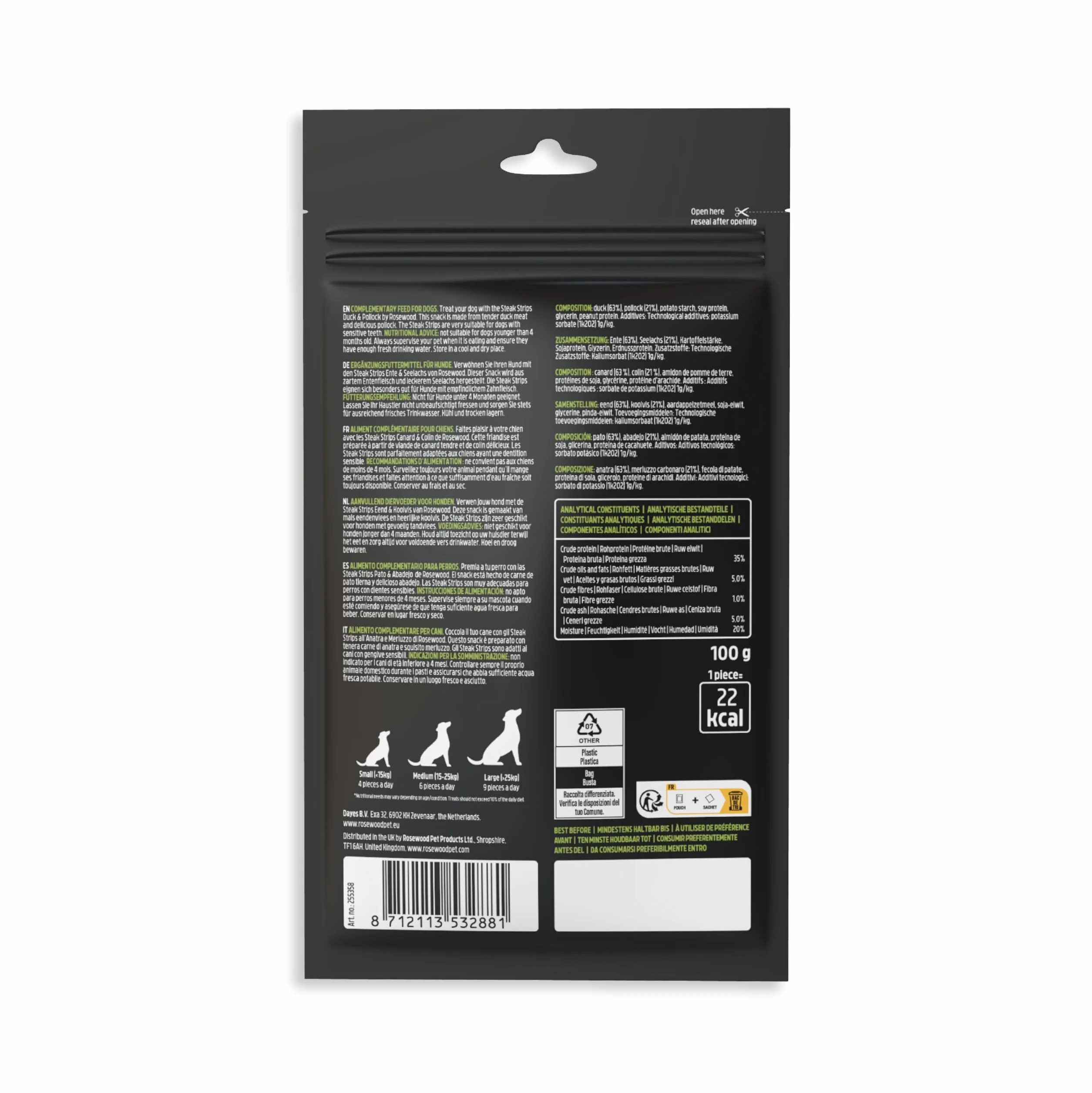 Rosewood Steak Strips Canard et Colin Friandise Tendre pour Chien 100 g