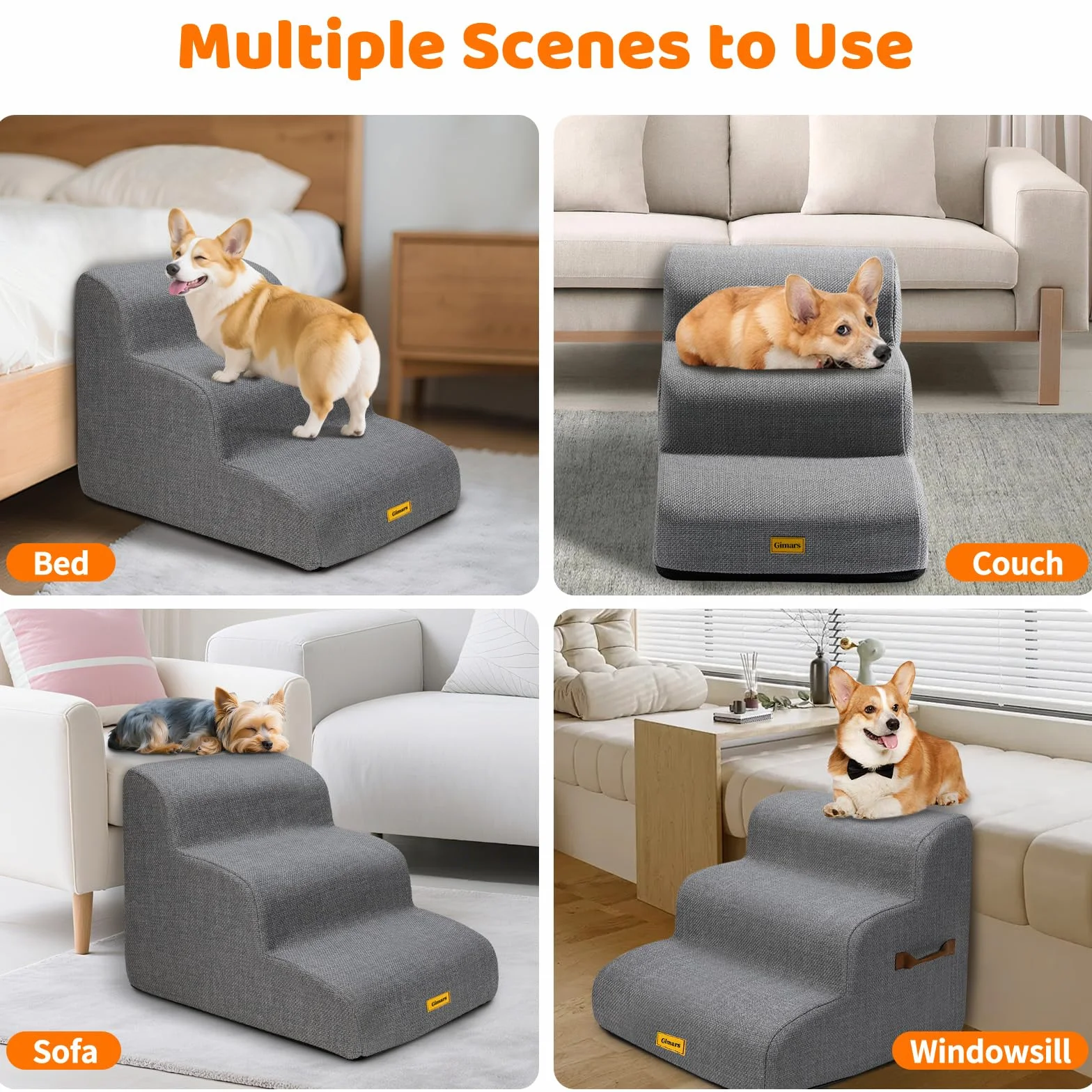 Gimars Escalier Robuste Extra Large pour Chiens en Mousse Haute densité 30D Anti-dérapant