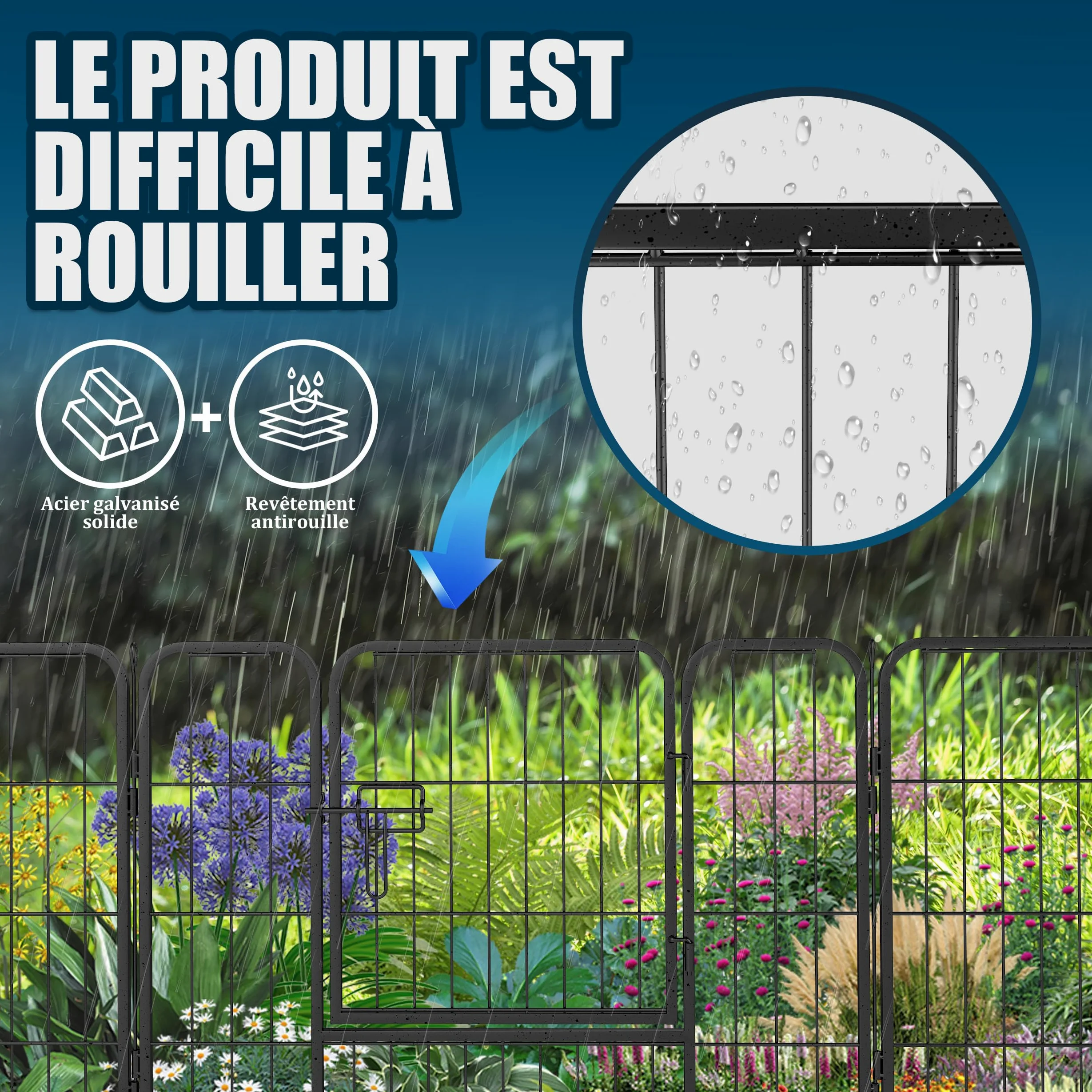 Parc pour Chien Enclos 8 Panneaux Chiot Petit Exterieur/Interieur pour Animaux de Compagnie 80 x 60 cm Noir