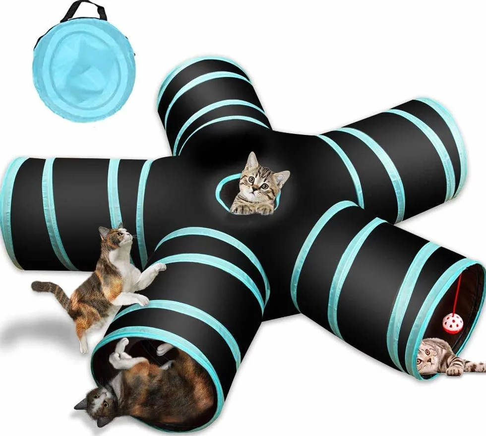 Tunnel pour Chat 5 Voies, Tube de Tunnel Pliant pour Animaux de Compagnie avec Sac de Rangement pour Chats, Chiots, Lapins, cobaye, Utilisation intérieure et extérieure