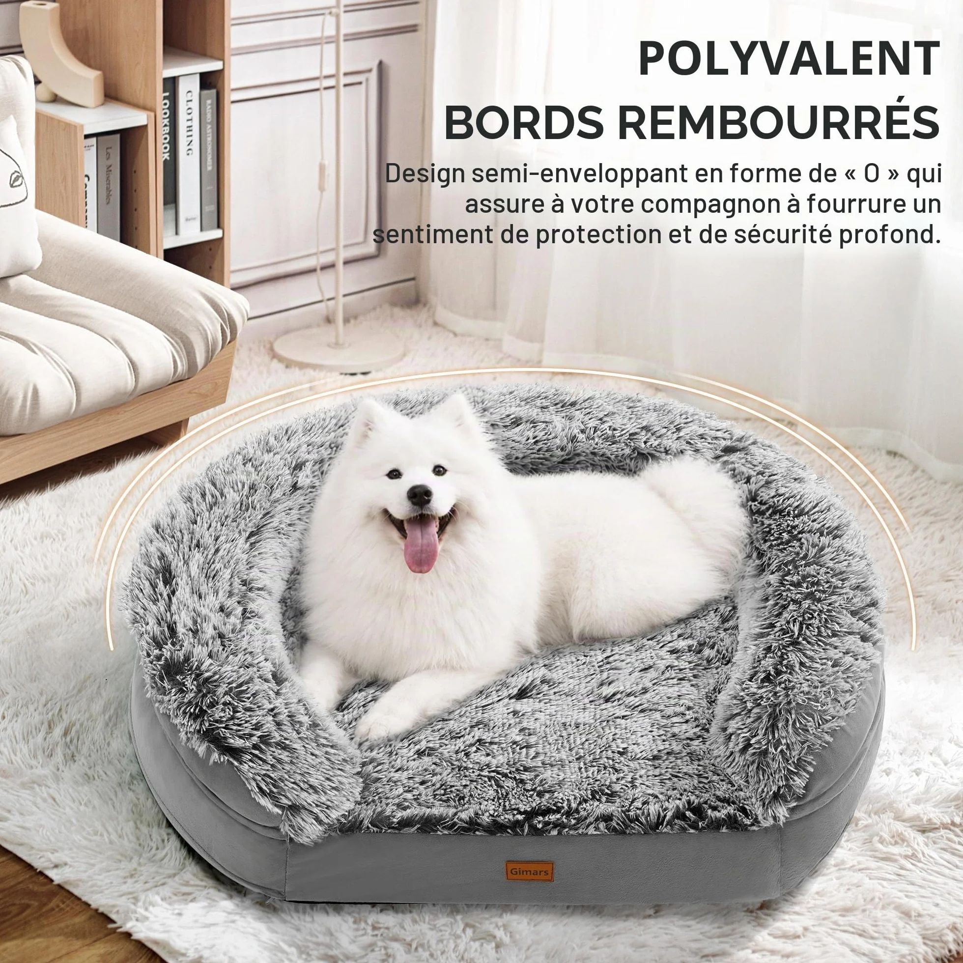 Gimars 9,5 cm Épais XL Lit Orthopédique pour Chiens de Très Grande et Seniors, Lit de Soutien avec Mousse Alvéolée 28D, Housse en Peluche Amovible et Lavable, Doublure Imperméable, Semi-Circulaire