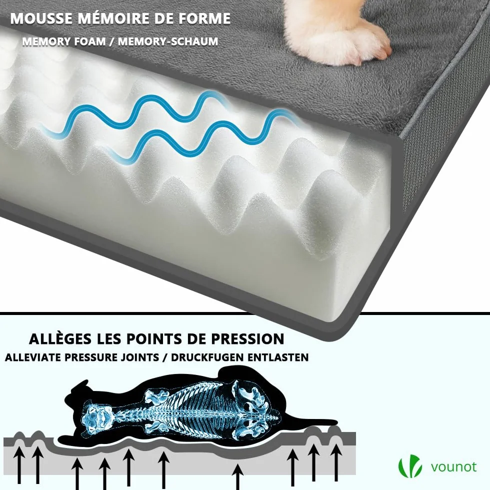 vounot® Coussin pour Chien Dehoussable en Mousse avec Tapis Refraichissant 2 en 1 Matelas Lit Lavable et Tapis de Refroidissement Panier Grande Taille 76x51x9cm