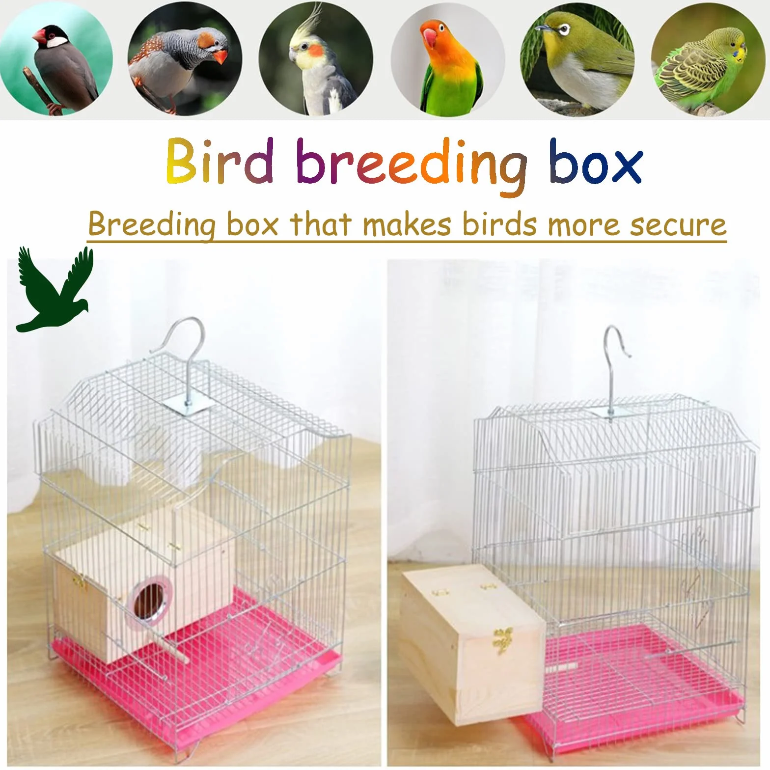 Nichoir à Perruches Extra Large Fabriqué à La Main Bois Naturel 3 Perchoirs Cage d'Élevage pour Calopsittes Perroquets Oiseaux Petite et Moyenne Taille