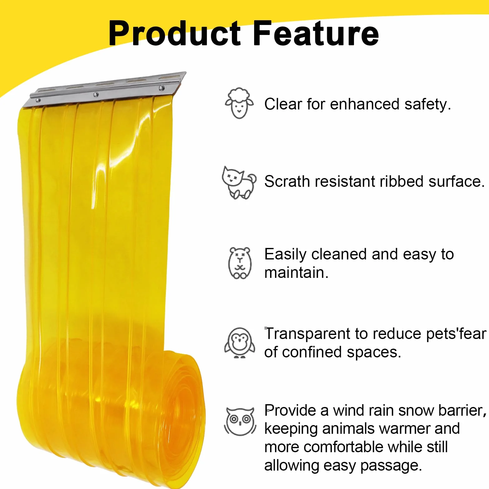 Rideau à Lanières PVC pour Porte de Chien 3.6m x 20cm Jaune Isolant Thermique