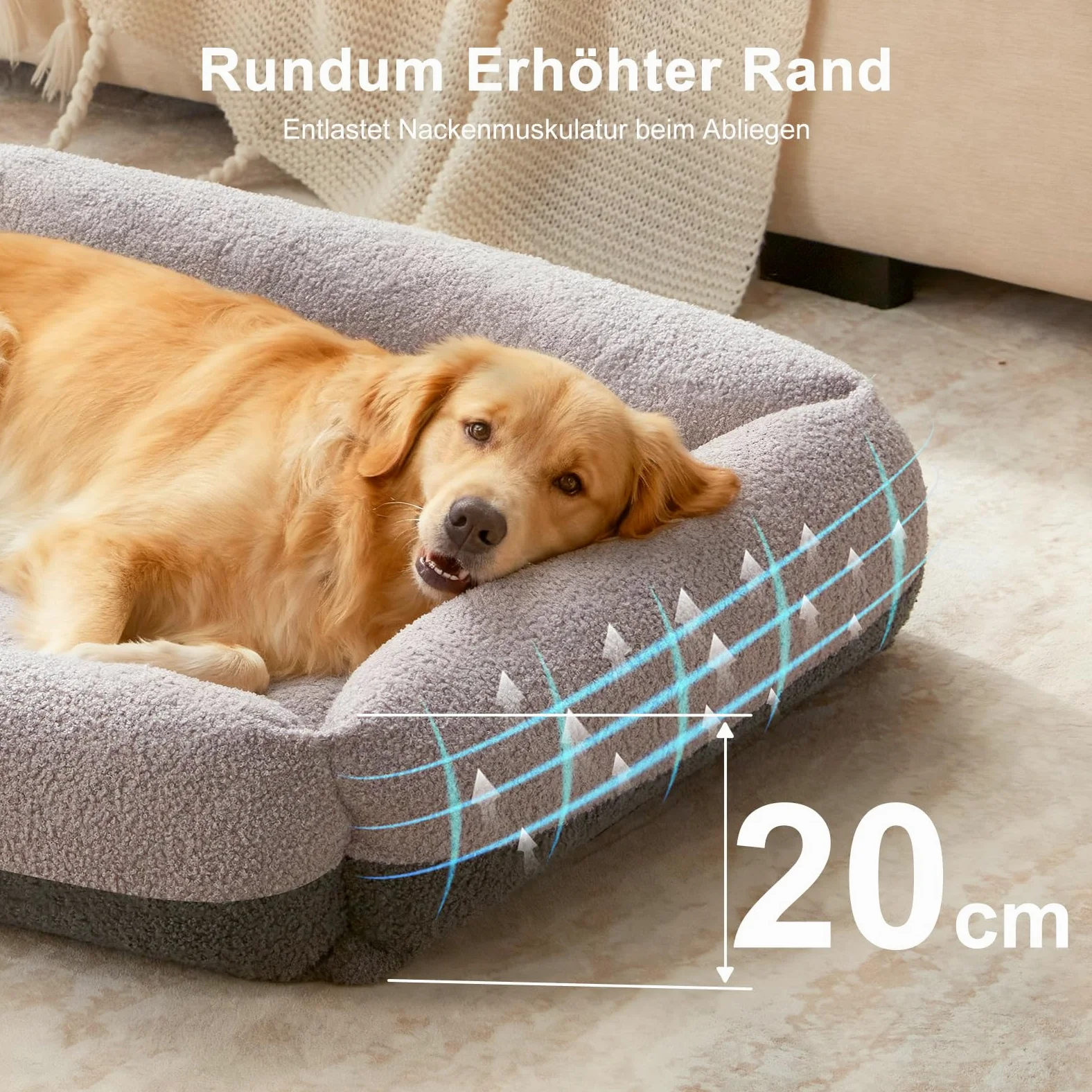 Pawk Panier pour Chien Grande Taille, XL Lit Chien Dehoussable Lavable, Coussin Antidérapant Doux Anti-Anxiété, 91x69x20cm