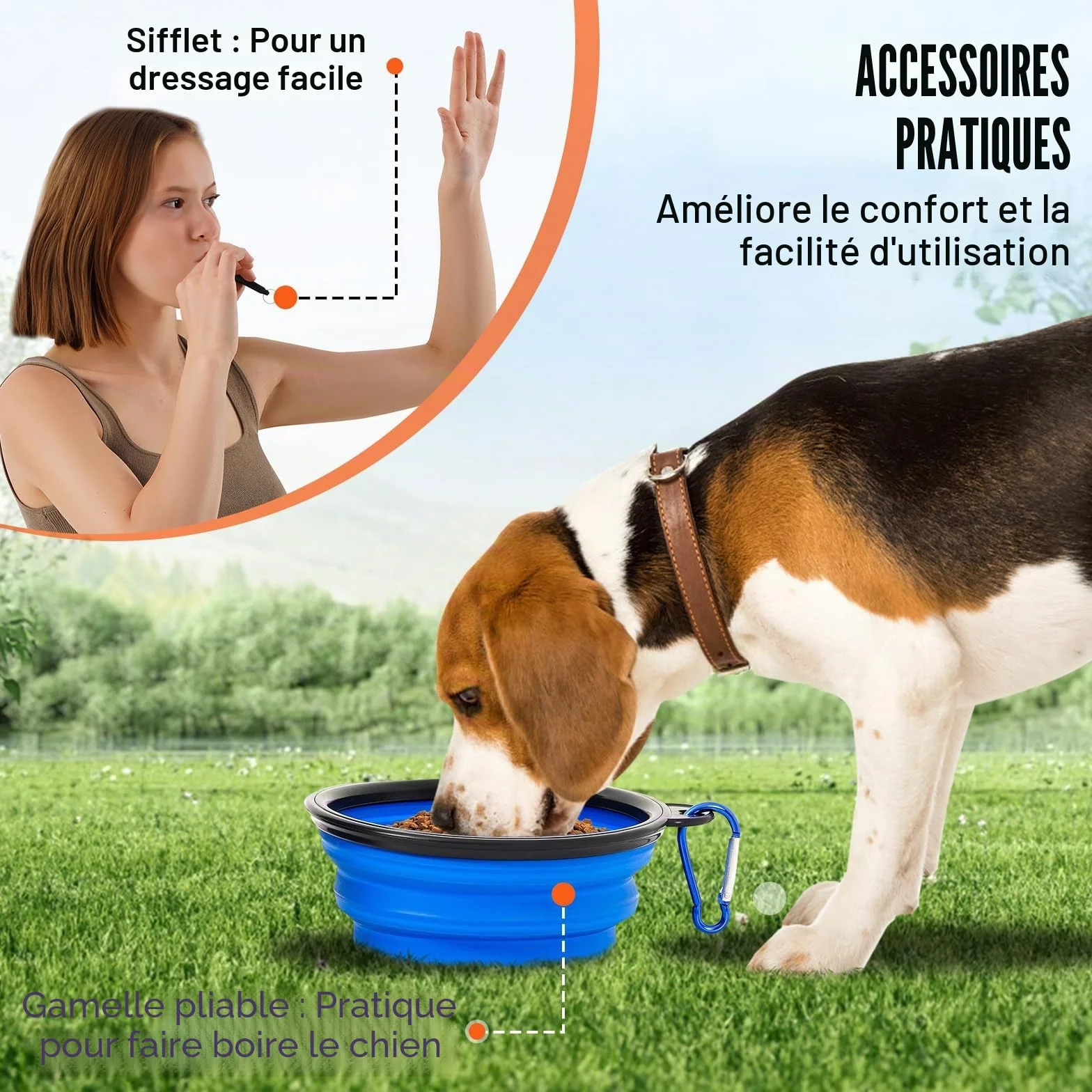VEVOR Équipements d'Entraînement Agilité pour Chien, Ensemble 5PCS, Parcours Obstacles pour Chiot, avec Haies Hautes Réglables, 6 Poteaux, Tunnel, Anneau de Saut, Boîte de Pause, Sifflet, Bol Pliable