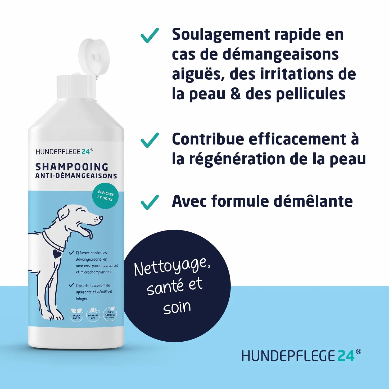 Shampooing Chien Antidémangeaison 500ml - Aide Contre Les démangeaisons, acariens, puces & infections fongiques - Shampooing Naturel pour Chien + Nettoyage et Soin antibactérien