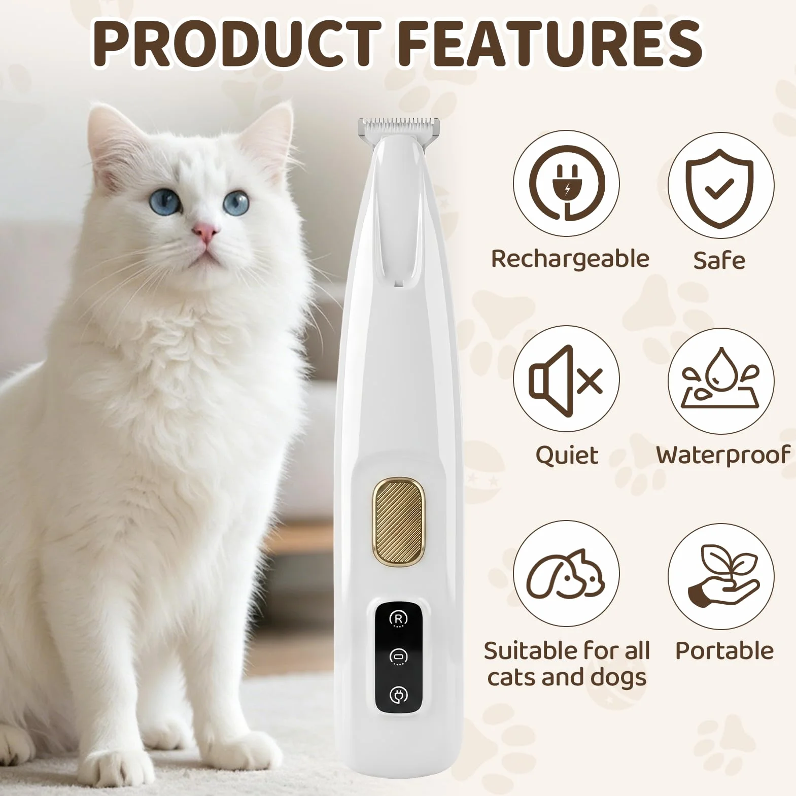Tondeuse Chat et Chien Silencieuse Rechargeable USB, Lames Sûres Pour Poils Longs