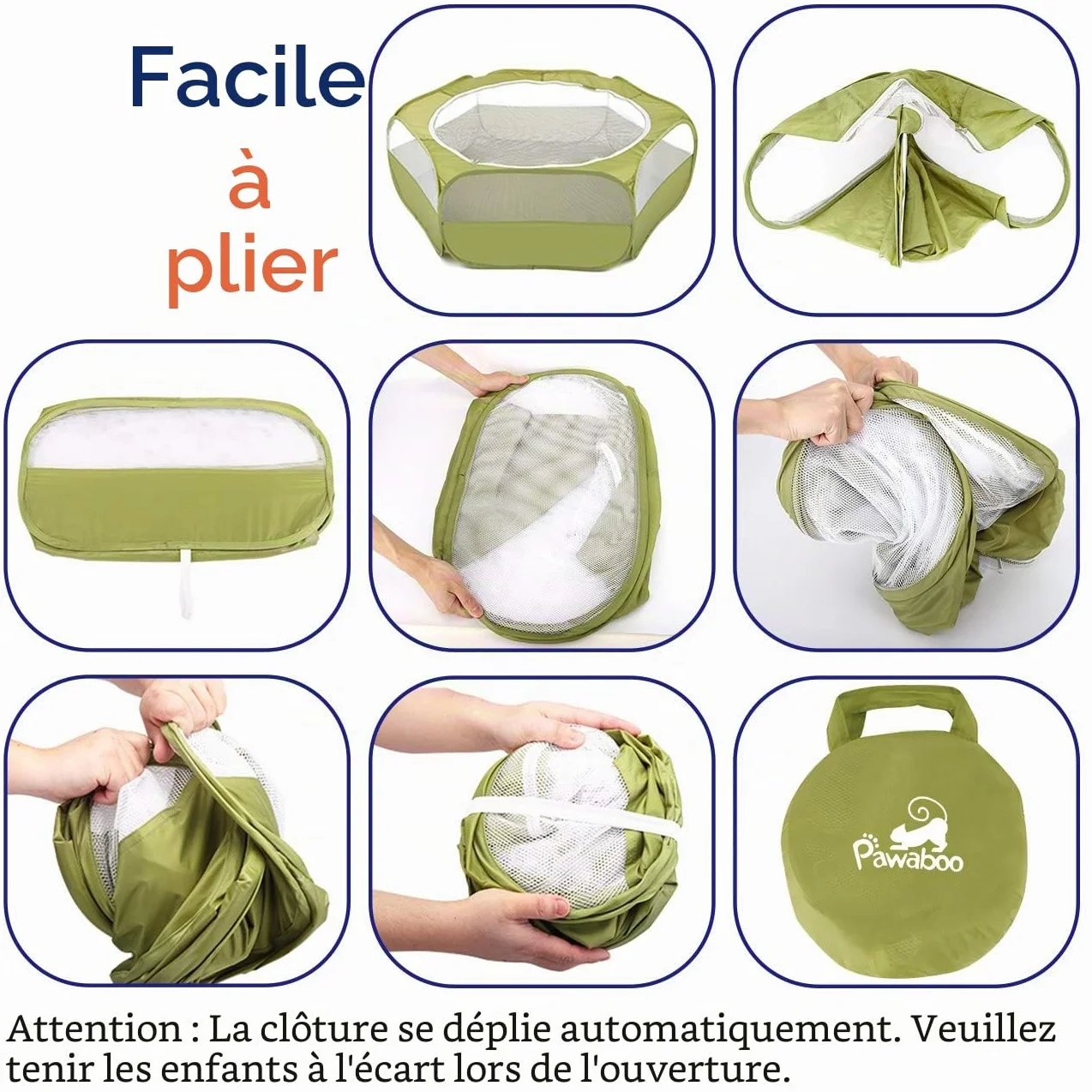 Pawaboo Parc pour Petits Animaux, Enclos Pliable Parc avec Fermeture Éclair pour Animal de Compagnie, Cages Tente Clôture d'exercice Transparente Respirante pour Chien, Chat, Lapin - Vert d'Avocat