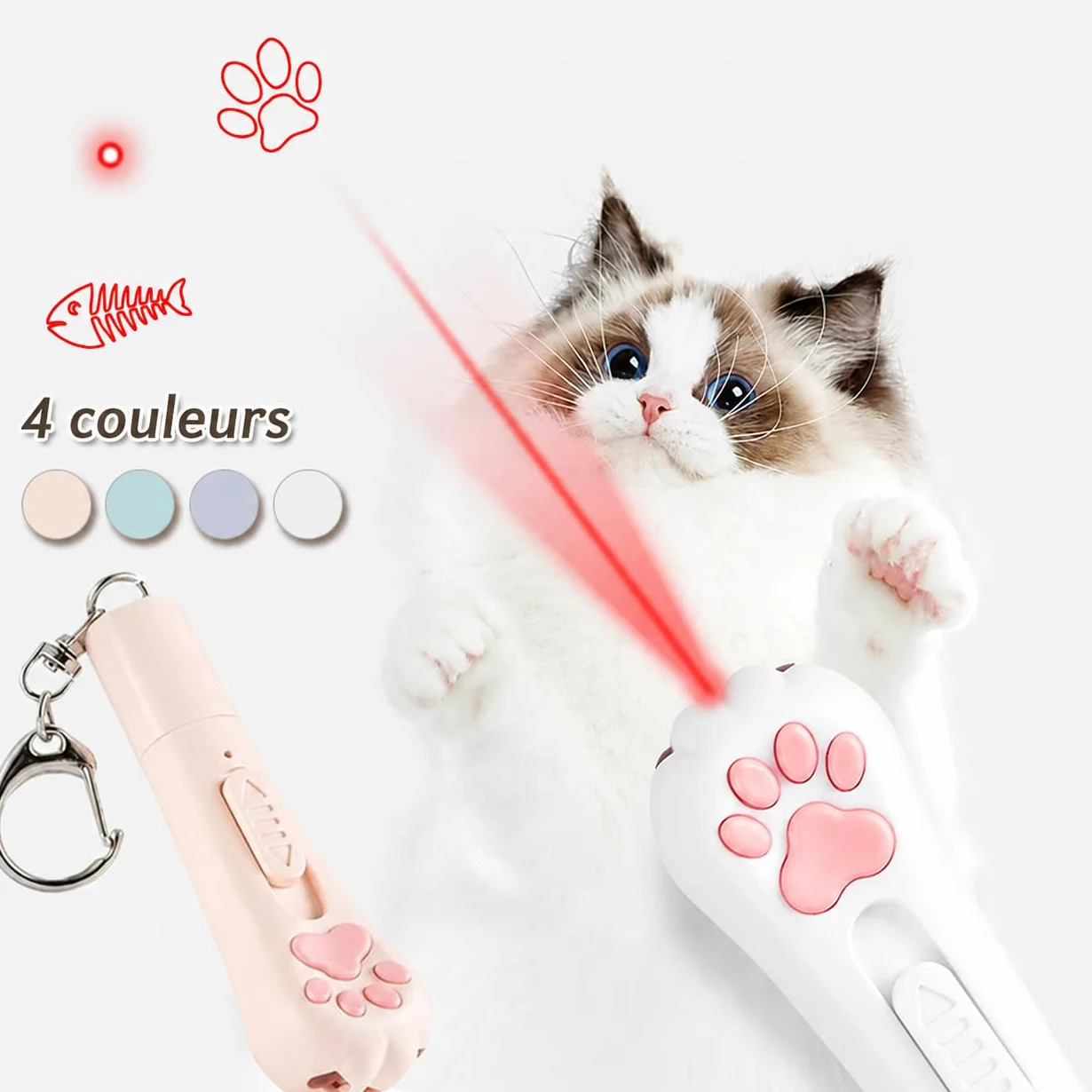Laser pour Chats Jouet Interactif Rechargeable USB 3 Modes Réglables Marque Française Blanc Neigé