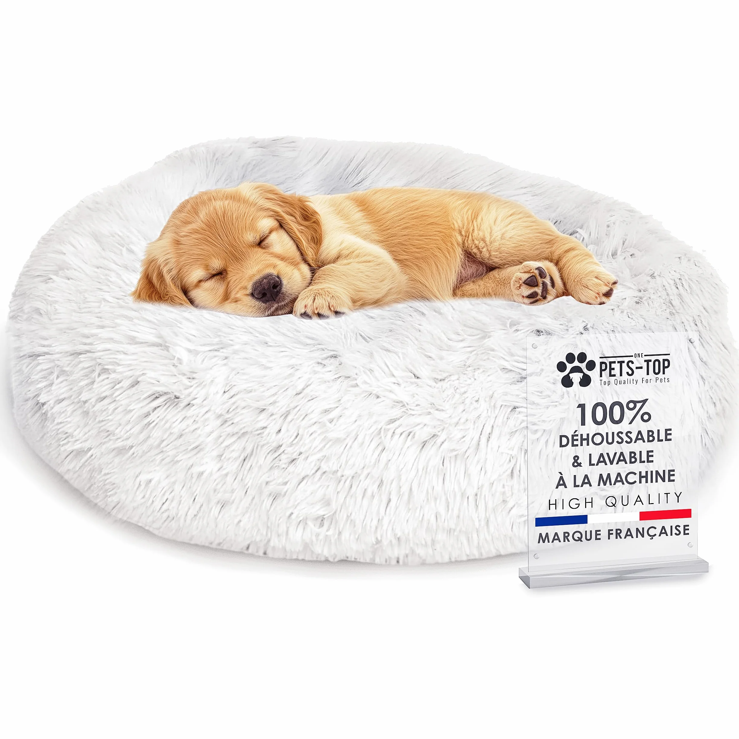PETS-TOP Panier Chien Rond Lavable 60cm Gris Anti Stress
