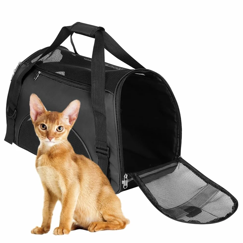 Sac de Transport Souple pour Animal de Compagnie Cage de Transport Chat Chien Respirant Sac de Voyage Portable avec Bandoulière Réglable Pliable