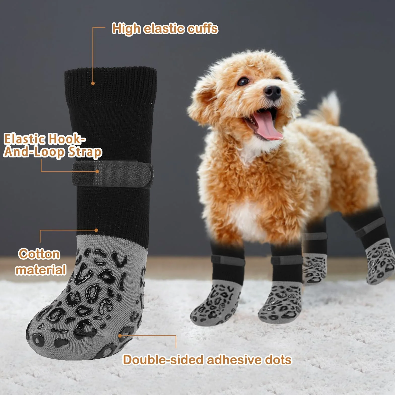 Chaussettes pour Chien Antidérapantes 2 Paires avec Bande Auto Réglable Protection Pattes Intérieur Extérieur (M)