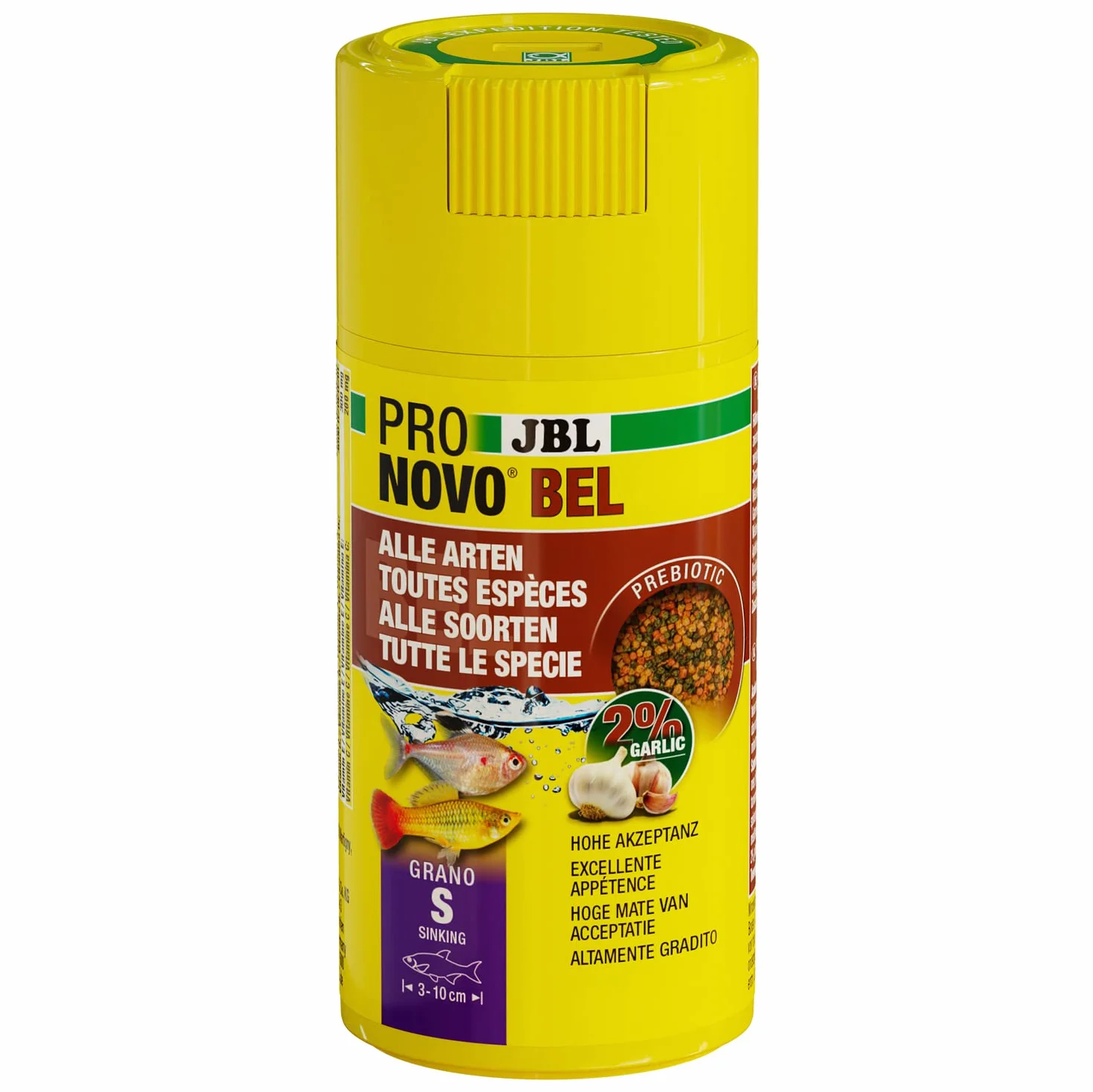 JBL PRONOVO BEL GRANO Aliment de Base pour Poissons d'Aquarium 3-10 cm Granulés Doseur à clic Taille S 100 ml