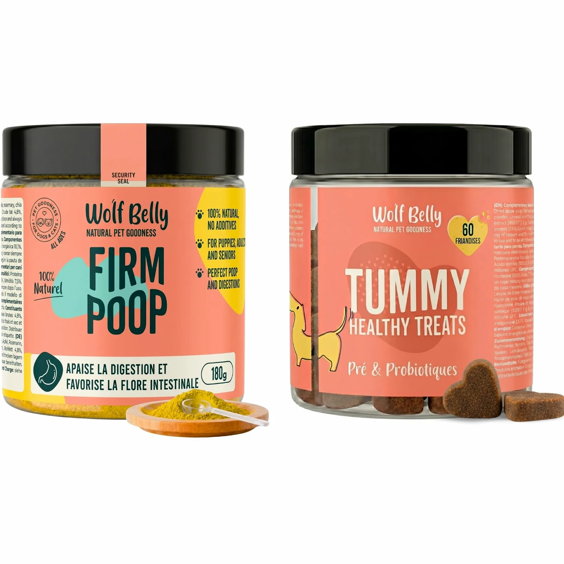 Wolf Belly - Pack Digestif pour Chiens | Complément Digestif en Poudre + Friandises aux Probiotiques | Réduit la Diarrhée | Améliore la Flore Intestinale - Fabriqué en Europe