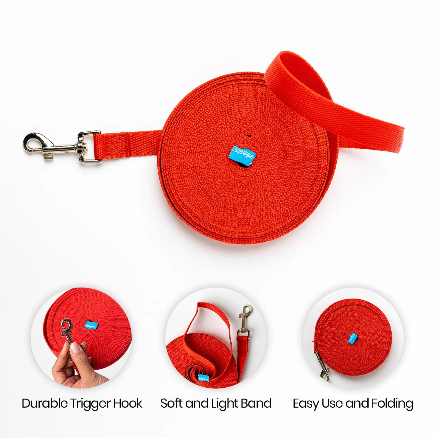 Longe pour Chien 1.5m 3m 5m 10m 15m Rouge Edipets
