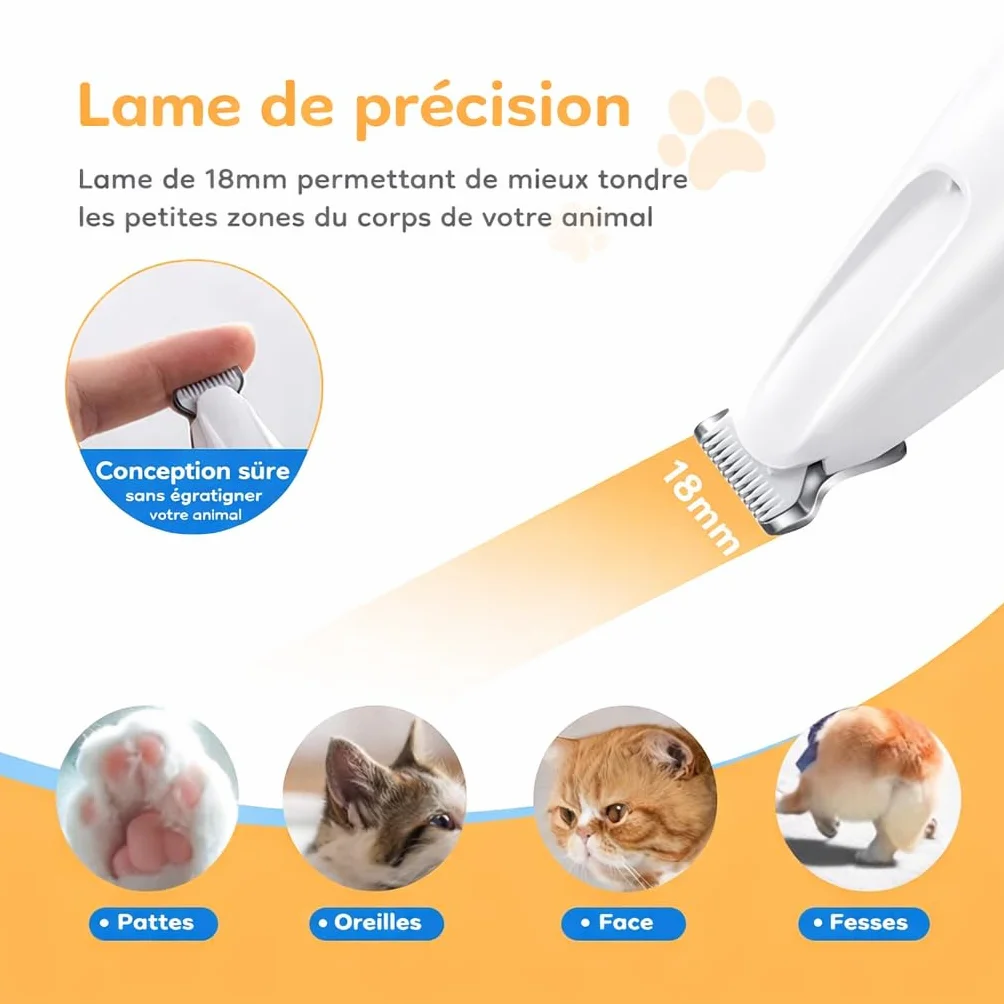 Tondeuse de Précision pour Chat avec Lumière LED, Étanche, Rechargeable USB, Rasoir pour Poils Longs et Zones Sensibles