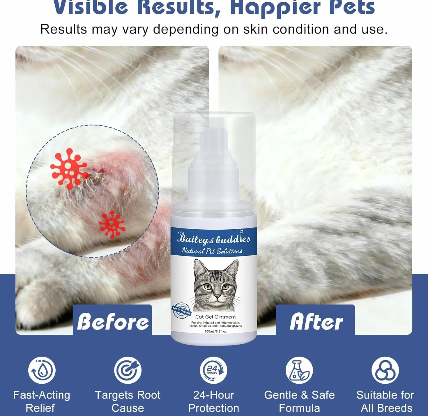 Bailey & buddies Pommade Naturelle pour la Peau de Chat, soulage Peau sèche, démangeaisons, Points Chauds, eczéma et Allergies