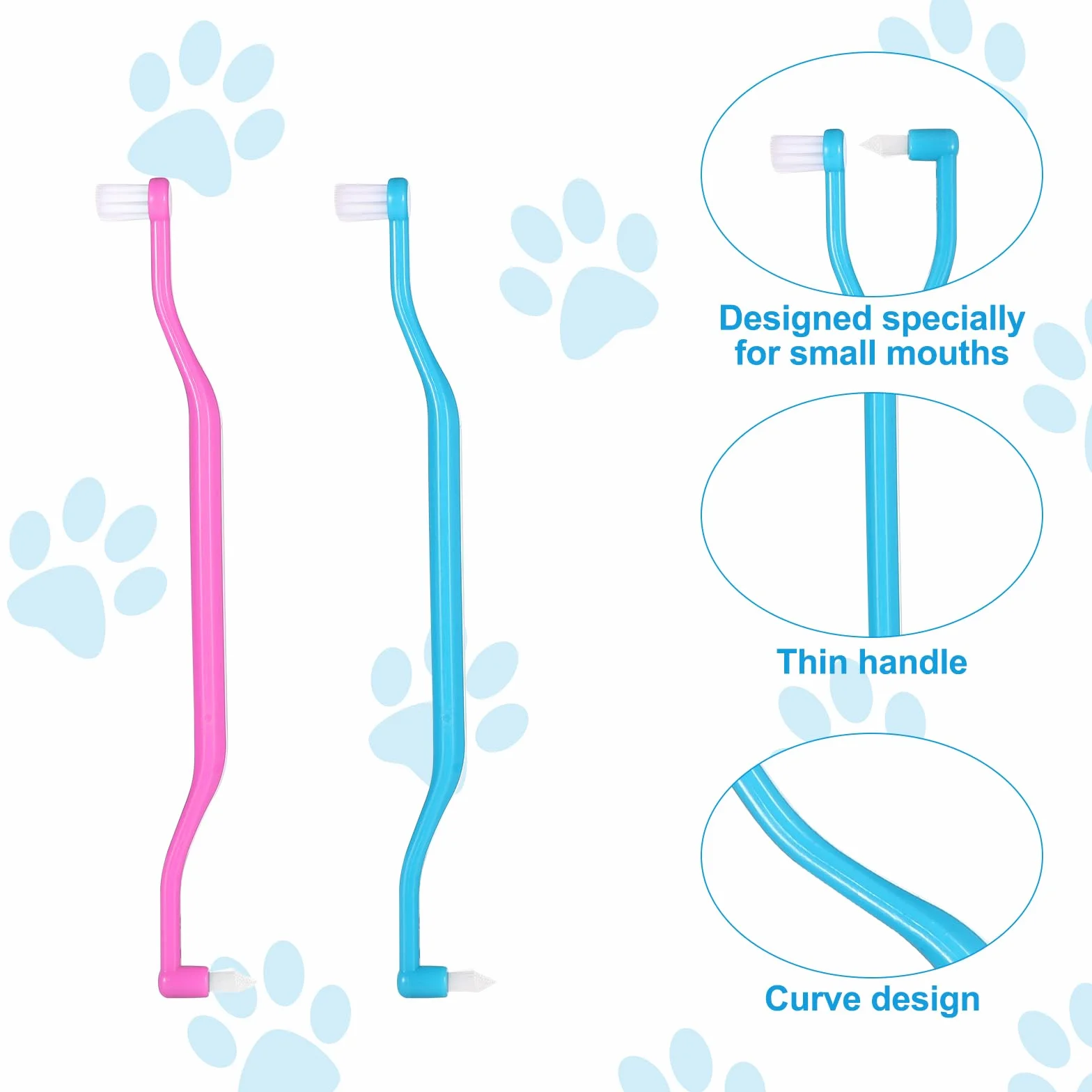 Brosse à Dents pour Chat Double Face 2pcs avec Tête Micro-Brosse et Poignée Incurvée Soins Dentaires