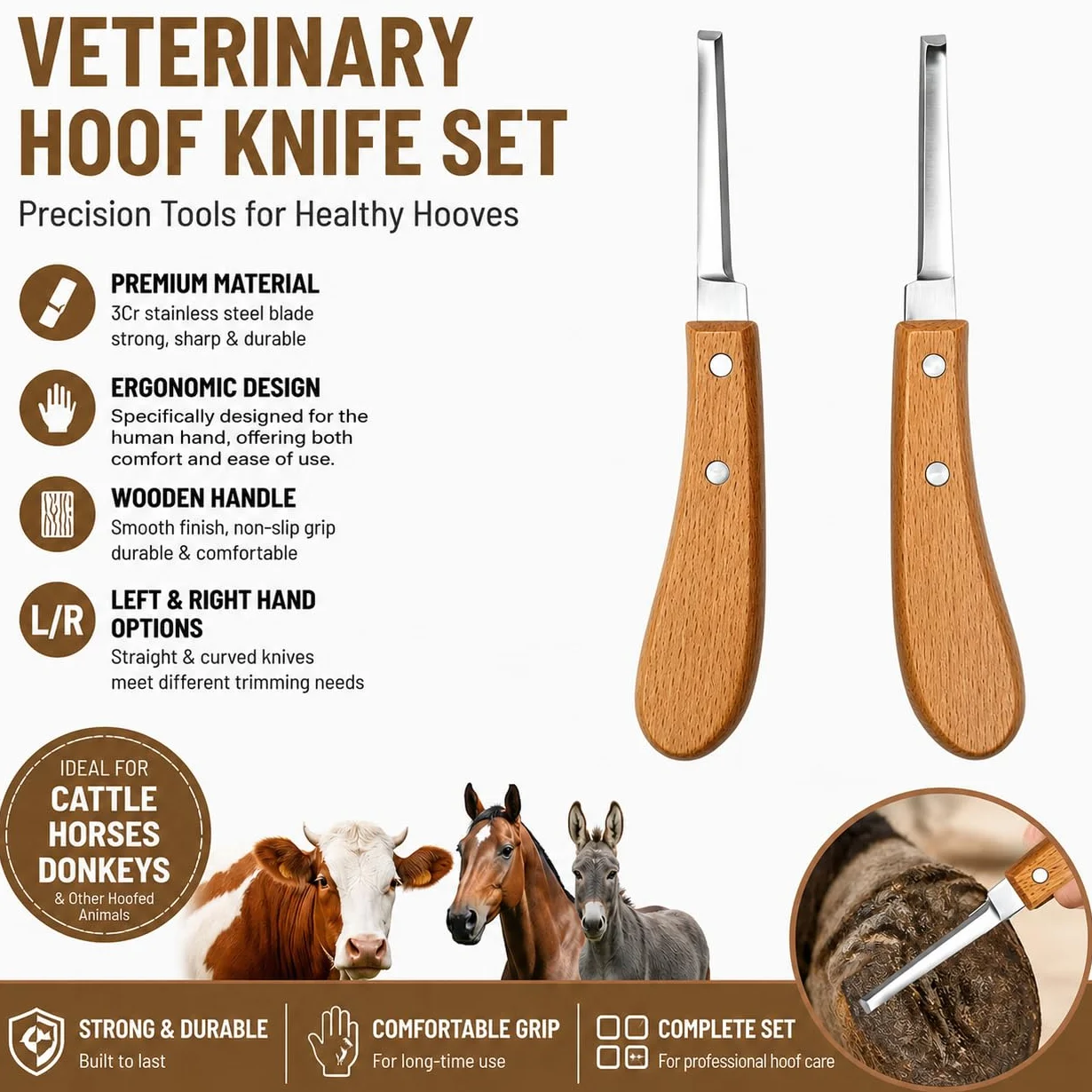 2PCS Rénette Professionnelle à Lame Double, Couteau à Sabot Haute Résistance Plus Aiguisé, Couteau à Sabot Pointu, Outil De Couteau De Sabot Durable pour Bétail, Cheval, Bovin