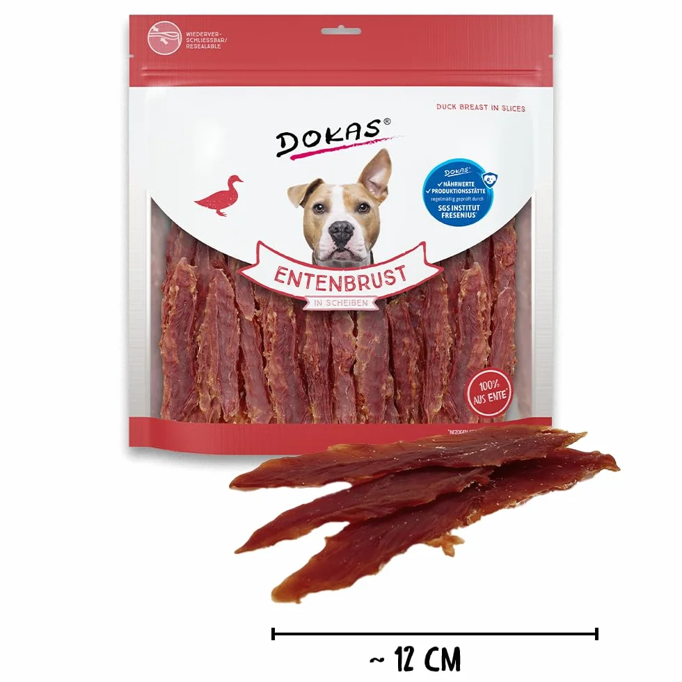 DOKAS Magret de Canard en tranches Snack sans céréales pour Chiens Filet de Canard 900 g