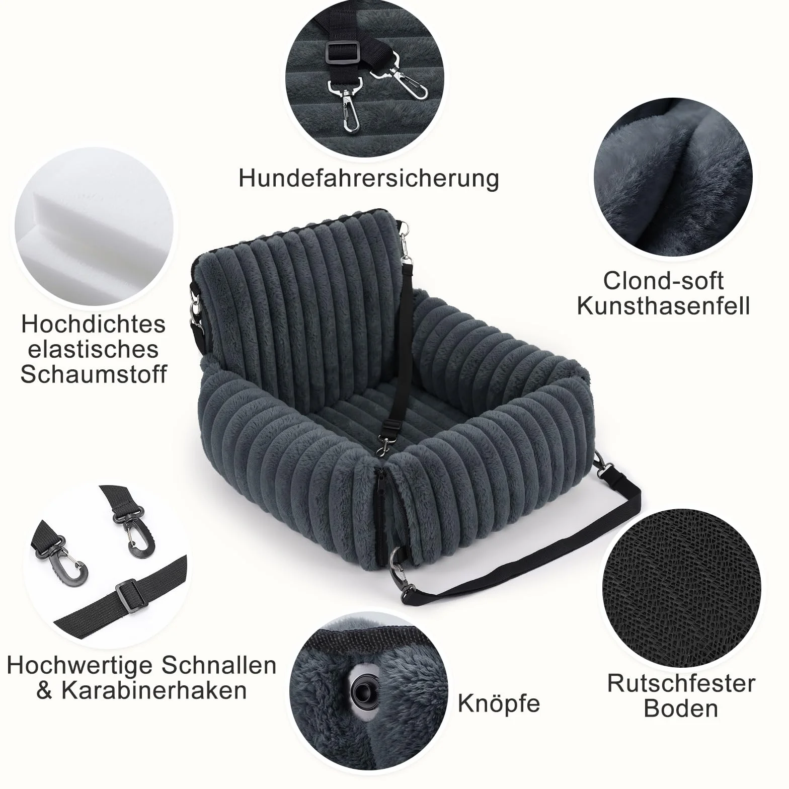 MIXJOY Siège Auto pour Chien Amovible Laisse Lavable Mousse à mémoire de Forme Gris