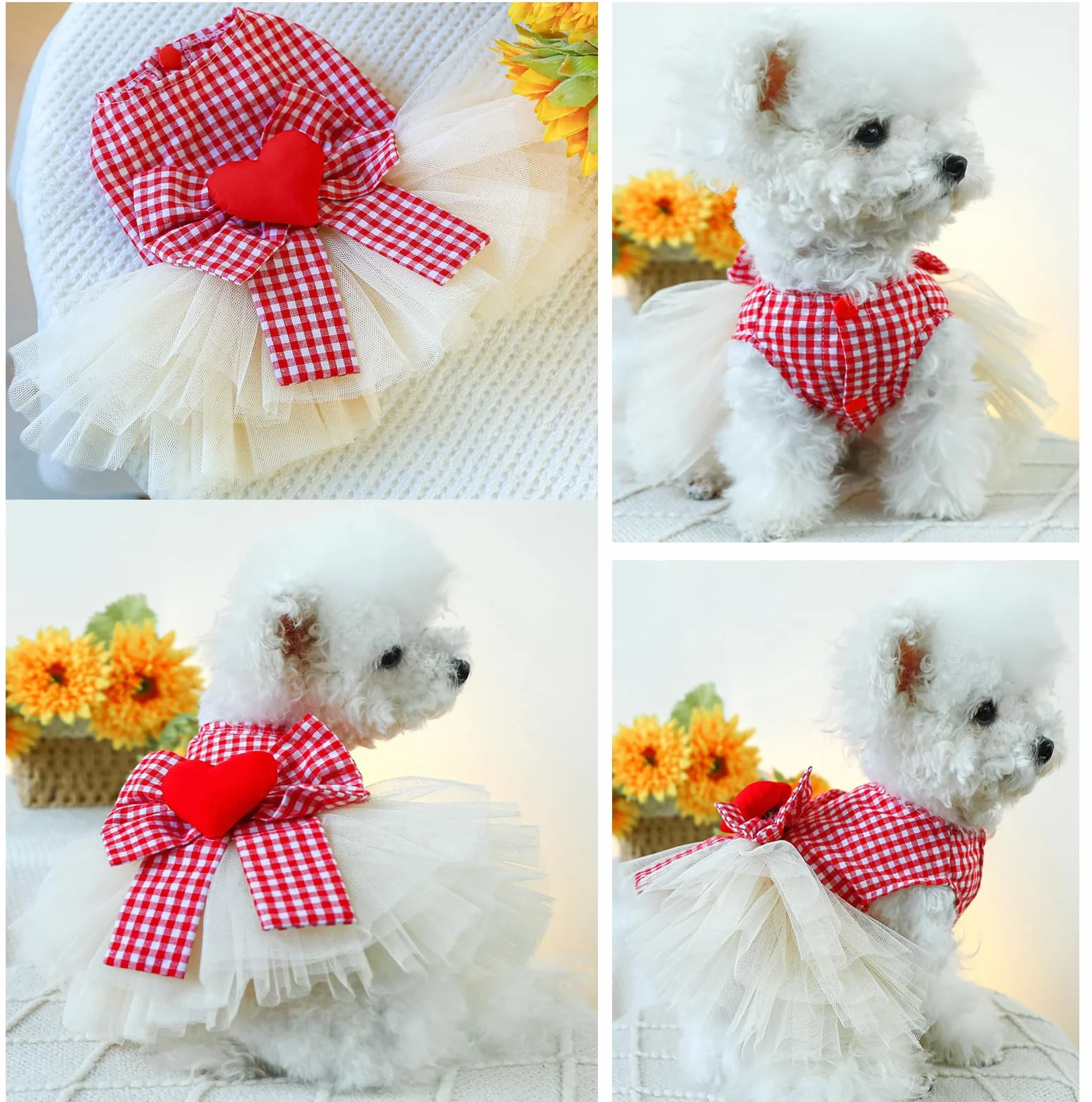 Robe pour Petit Chien Rouge XL Coton Polyester Printemps Été Femelle Jupe