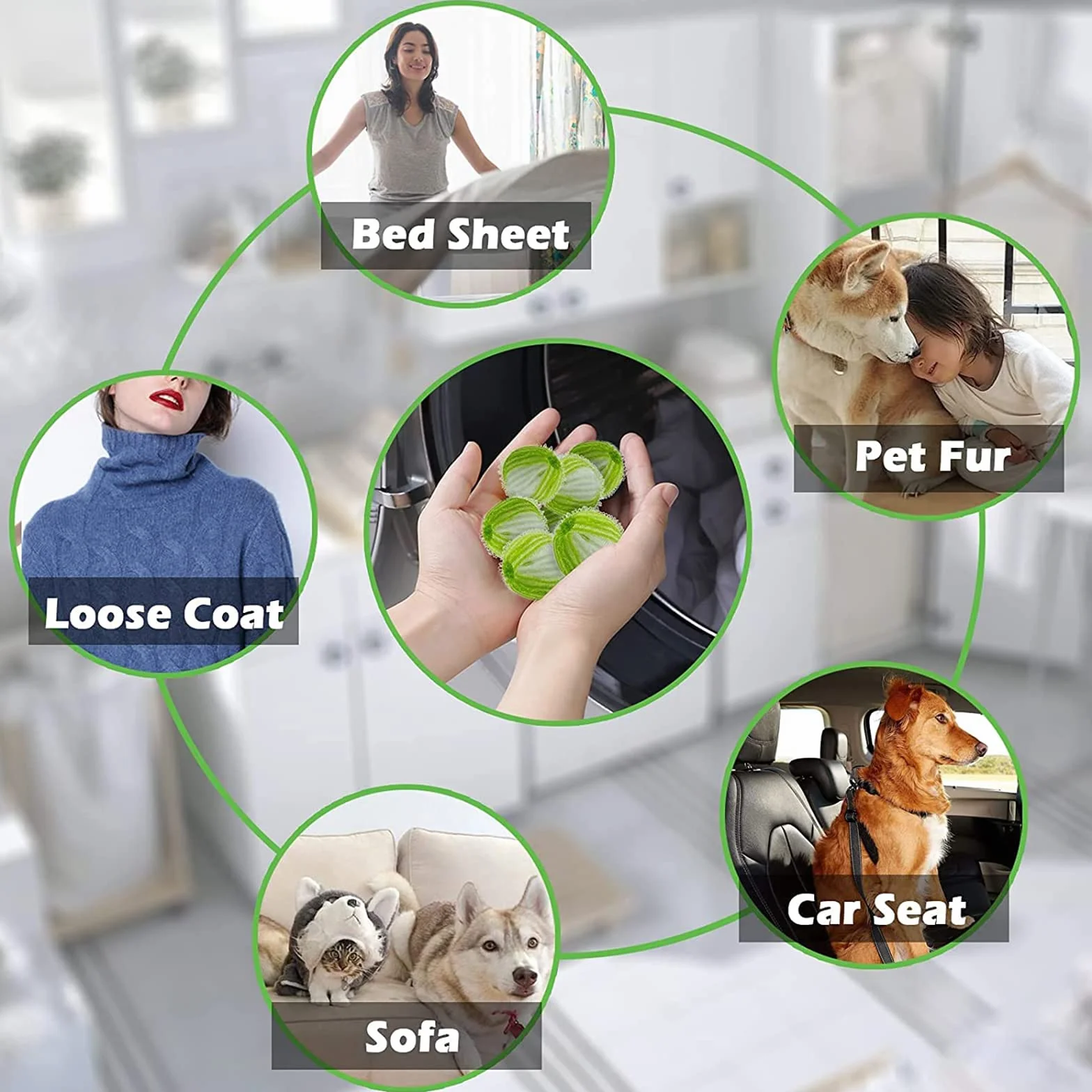 Lot de 12 boules de lavage réutilisables en nylon pour machine à laver, enlever poils chien chat