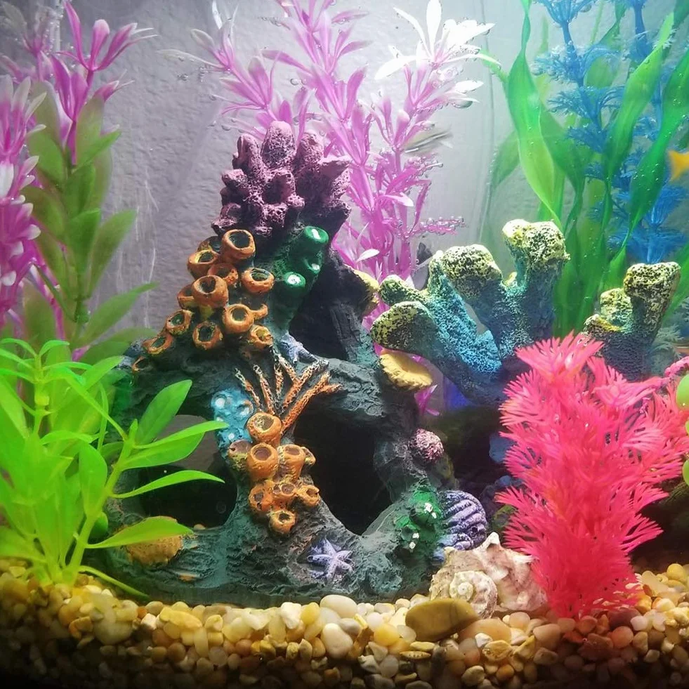 SLOCME Décorations pour aquarium récif corallien – Ornement de grotte de montagne de corail pour poissons Betta