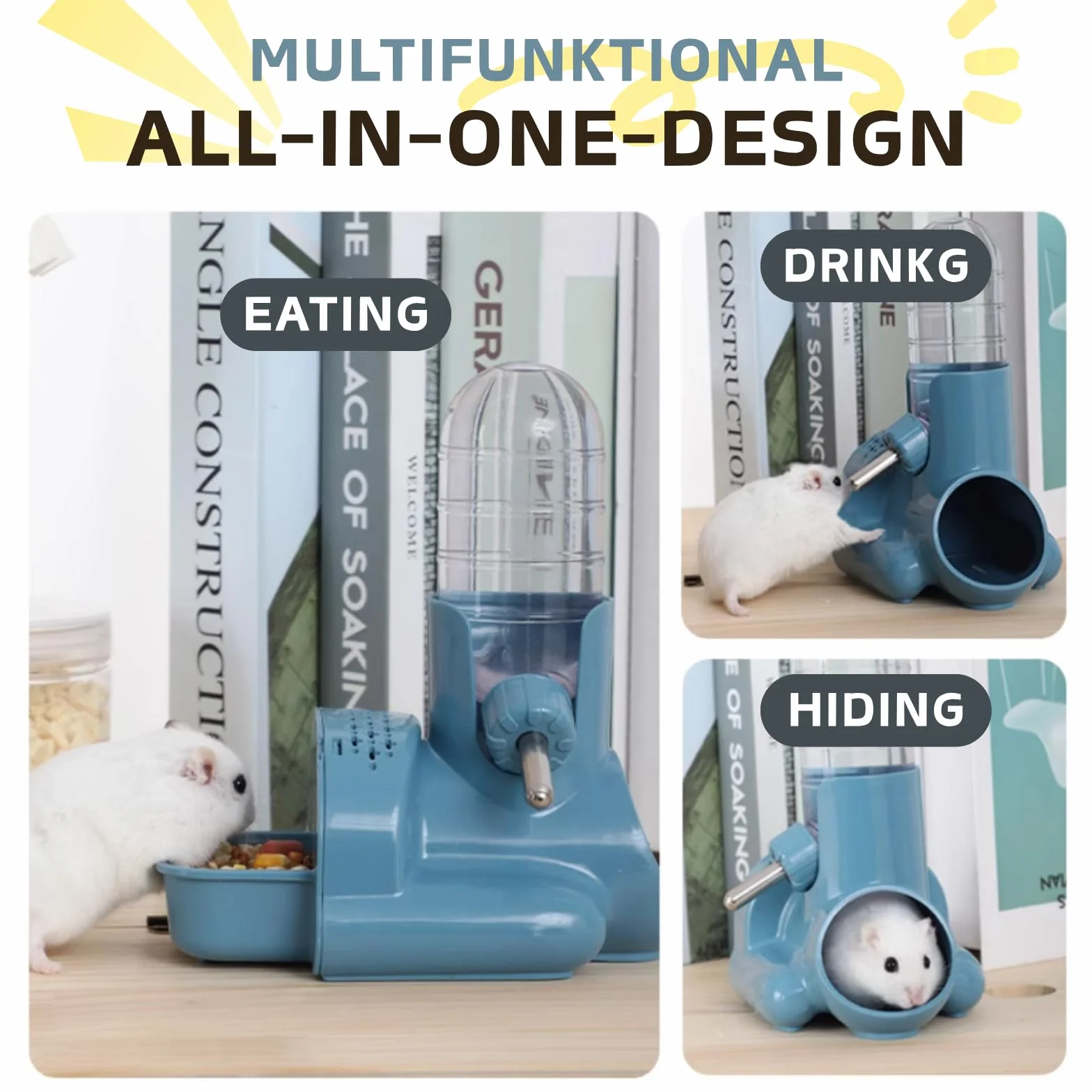 Abreuvoir pour Hamsters Suspendu avec Support Petite Bouteille d'Eau Orange