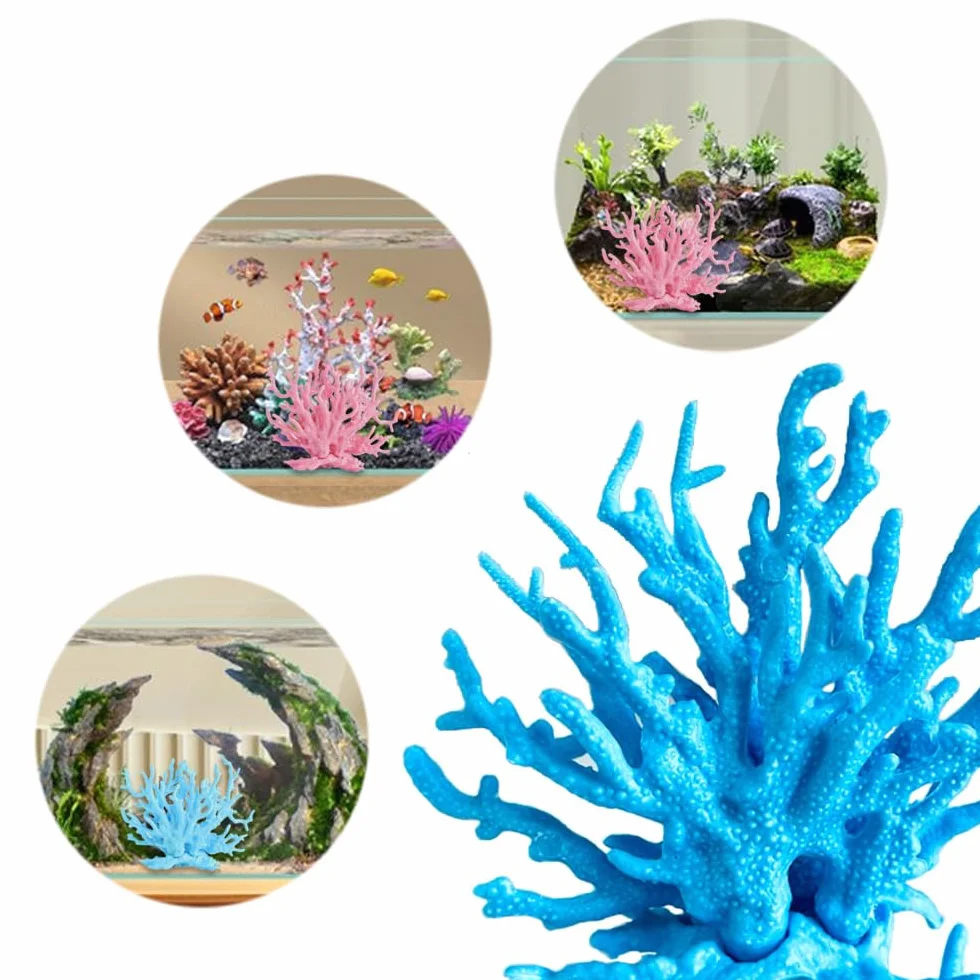 Corail Artificiel Aquarium Décoration 2 Pièces Plastique Simulation Plante Poisson Réservoir Bleu Rose