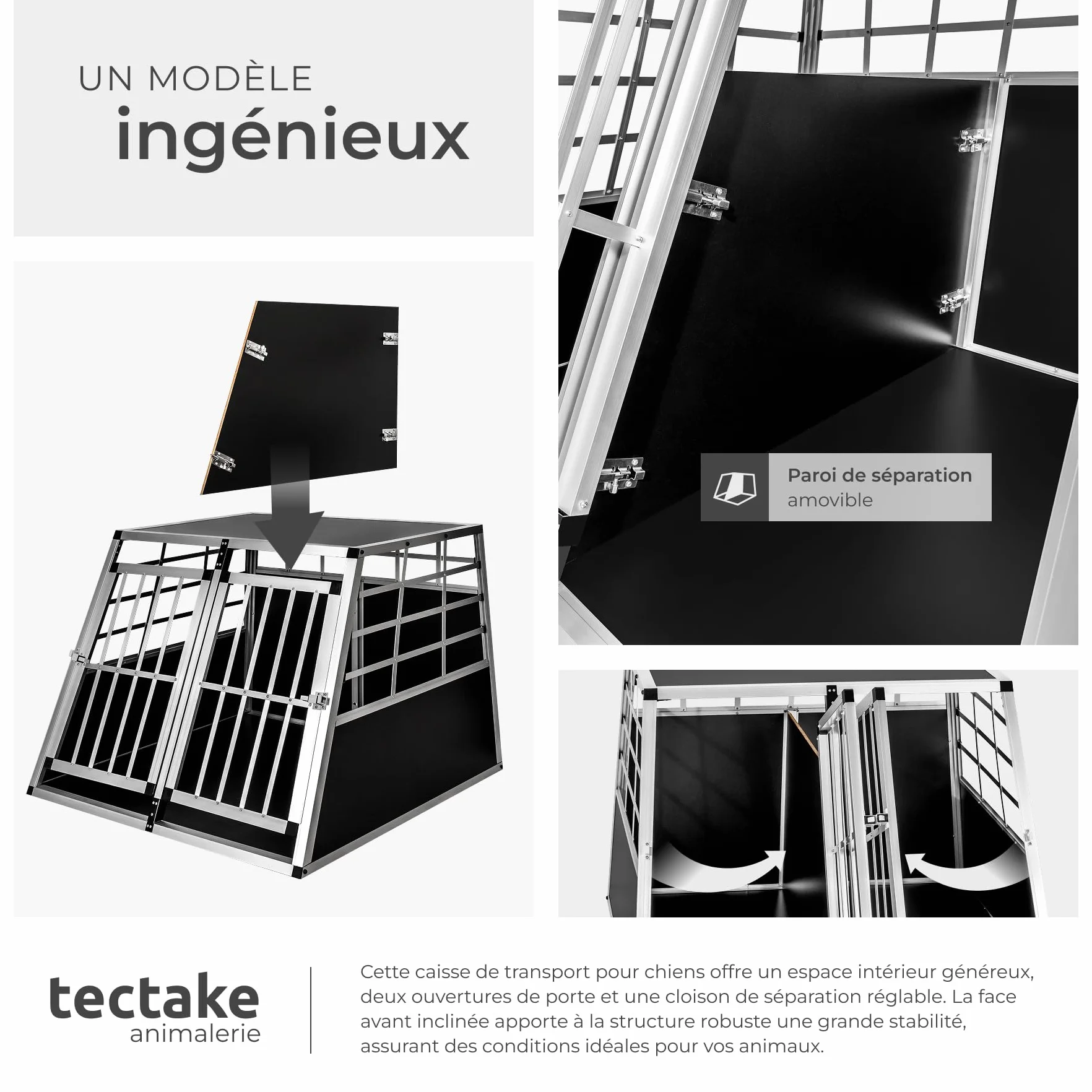 Tectake Double Cage de Transport pour Chien 97 x 90 x 69,5 cm
