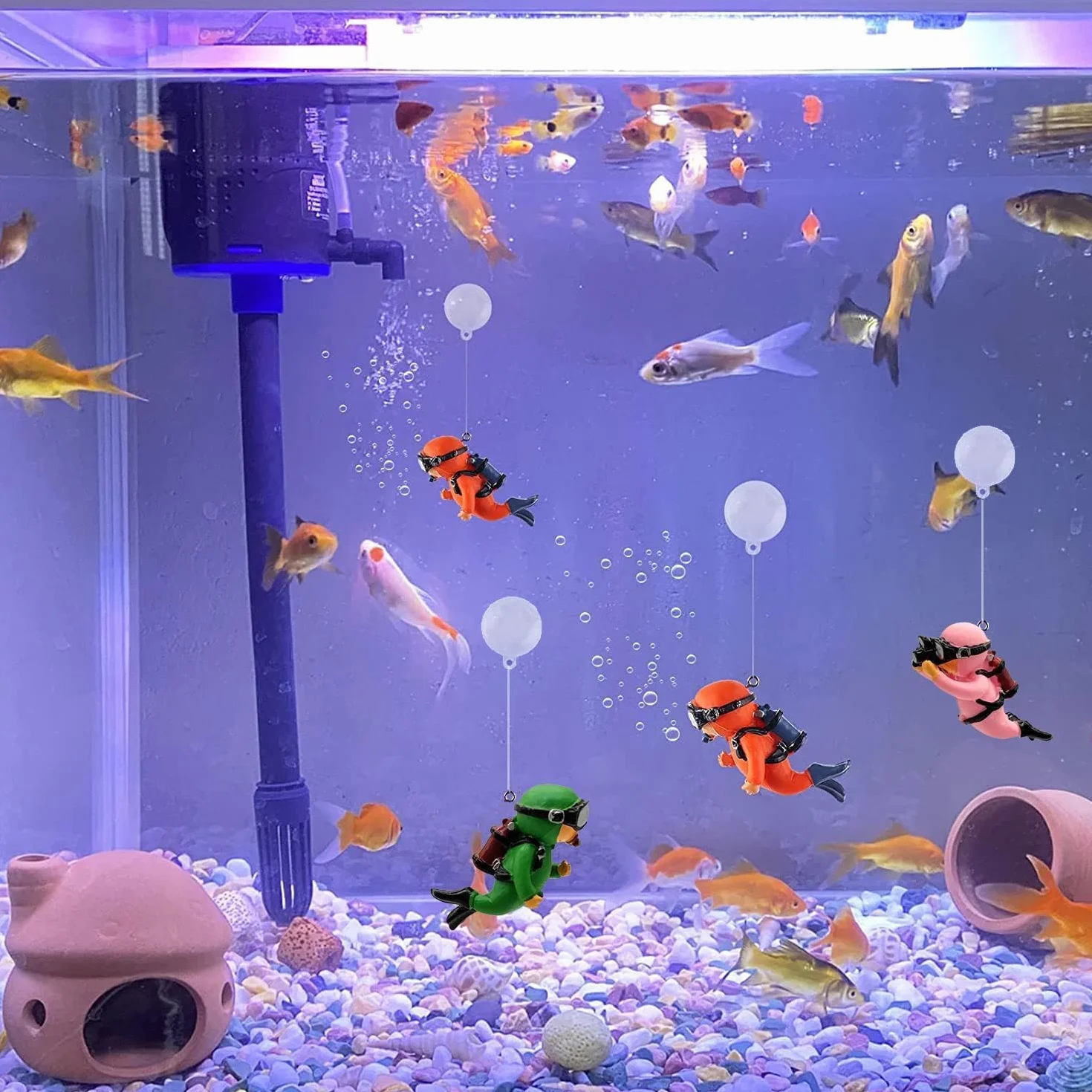 YANGWEN 2 Pièces Figurines de Plongeur Créatives pour Aquarium Flottantes avec Balles et Fil