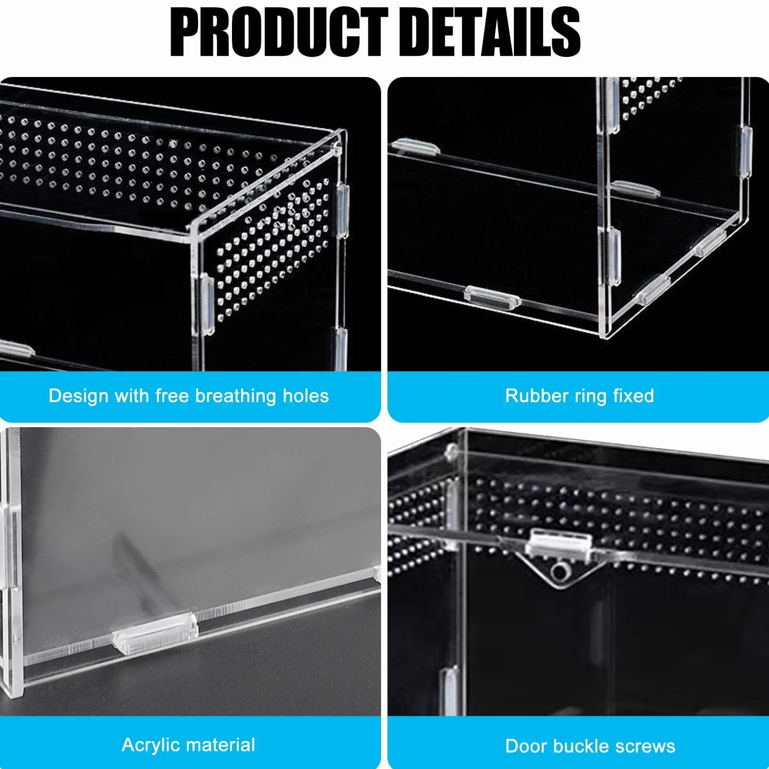Boîte d'alimentation pour reptiles en acrylique 20x12x12 cm Mini terrarium transparent Avec tweezer en acier inoxydable