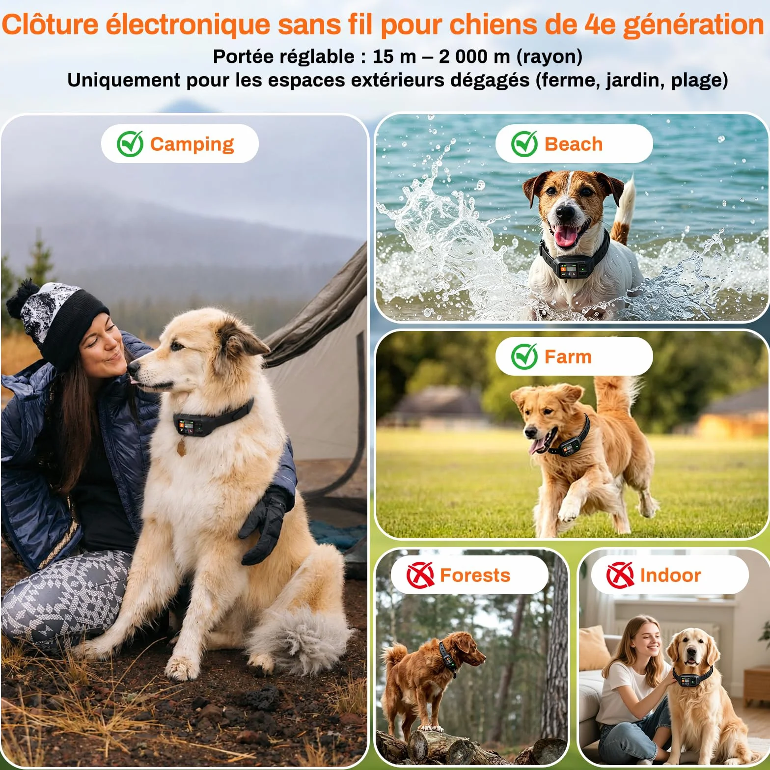 Clôture Électrique sans Fil pour Chien, Collier Anti-Fugue GPS Localisation Précise, 3 Modes Bip/Vibration/Choc, IPX7 Étanche