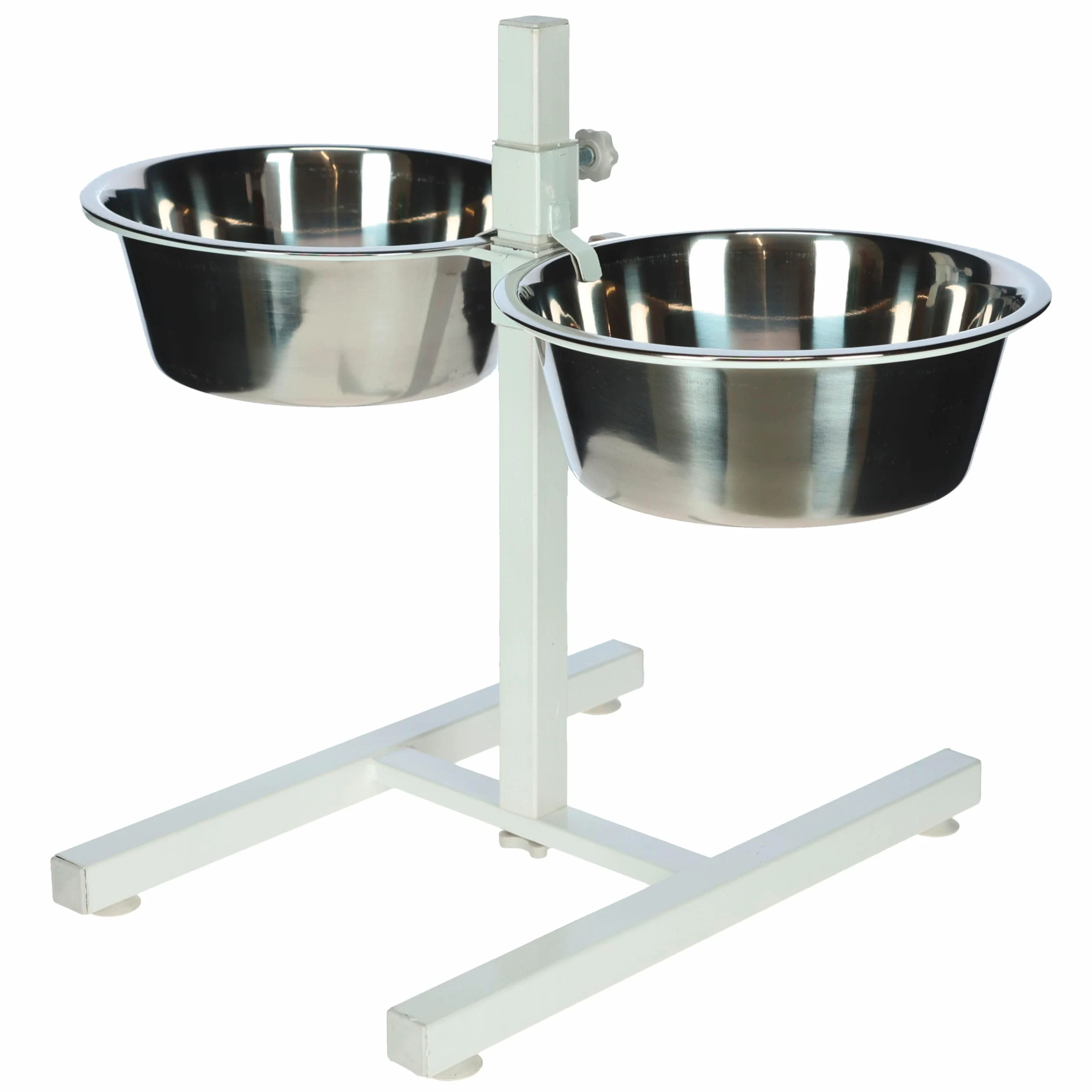 Kerbl gamelle pour Chien, Blanc, 54x27x43 cm, 2x2800 ML, Cadre en Acier, 2 gamelles en Acier Inoxydable, Hauteur réglable en continu, gamelle surélevée