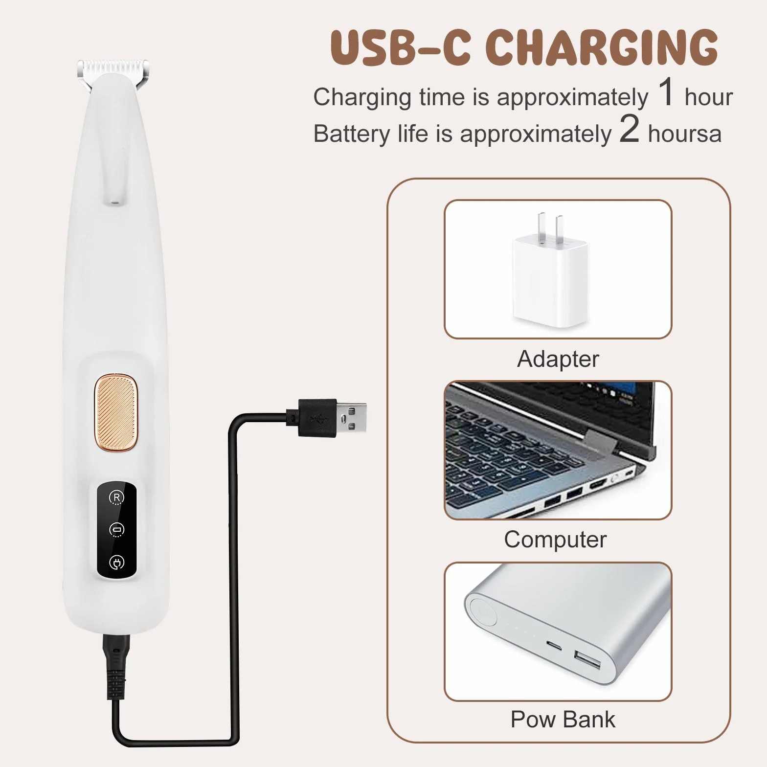 VicBou Tondeuse pour Chien et Chat Rechargeable USB Faible Bruit Électrique LED