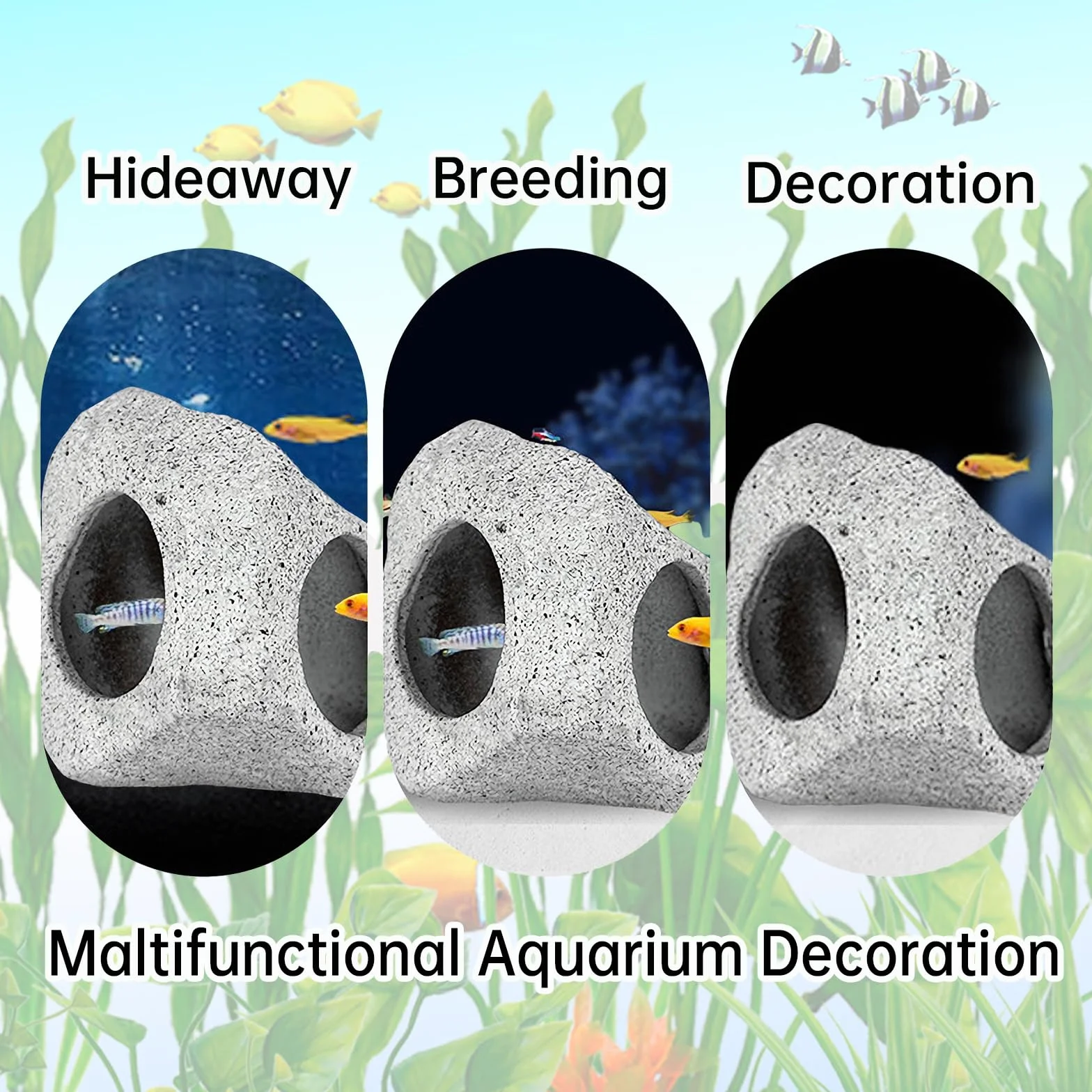 Roches pour Aquarium, Cachette pour Poisson Céramique Décorative (A)