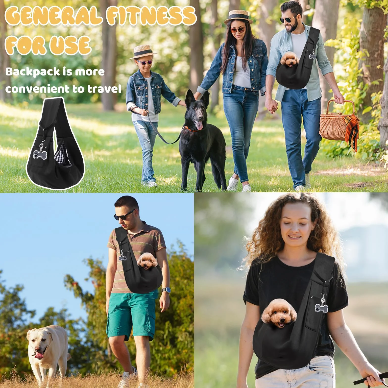TYXHXTF Sac de Transport pour Chien Chat, Réglable Sac à Bandoulière Mains Libres Petit Chien, Portable Bandoulière pour Animal de Compagnie avec médaille, pour l'extérieur, Les Voyages, Marche（Noir）