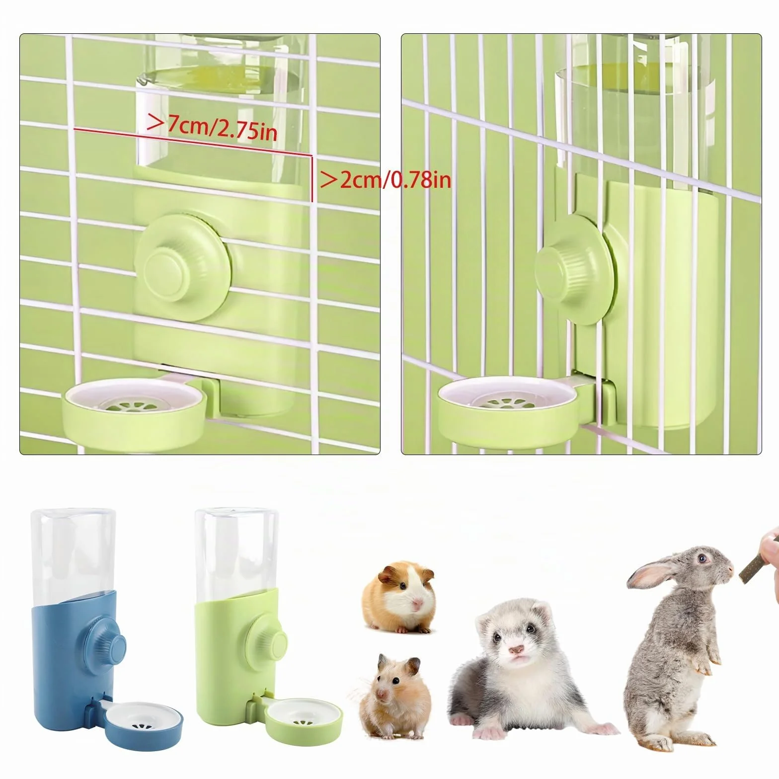 Vaskula 2 Pièces Distributeur Eau Lapin 600ml Biberon Suspendue Remplissage Automatique