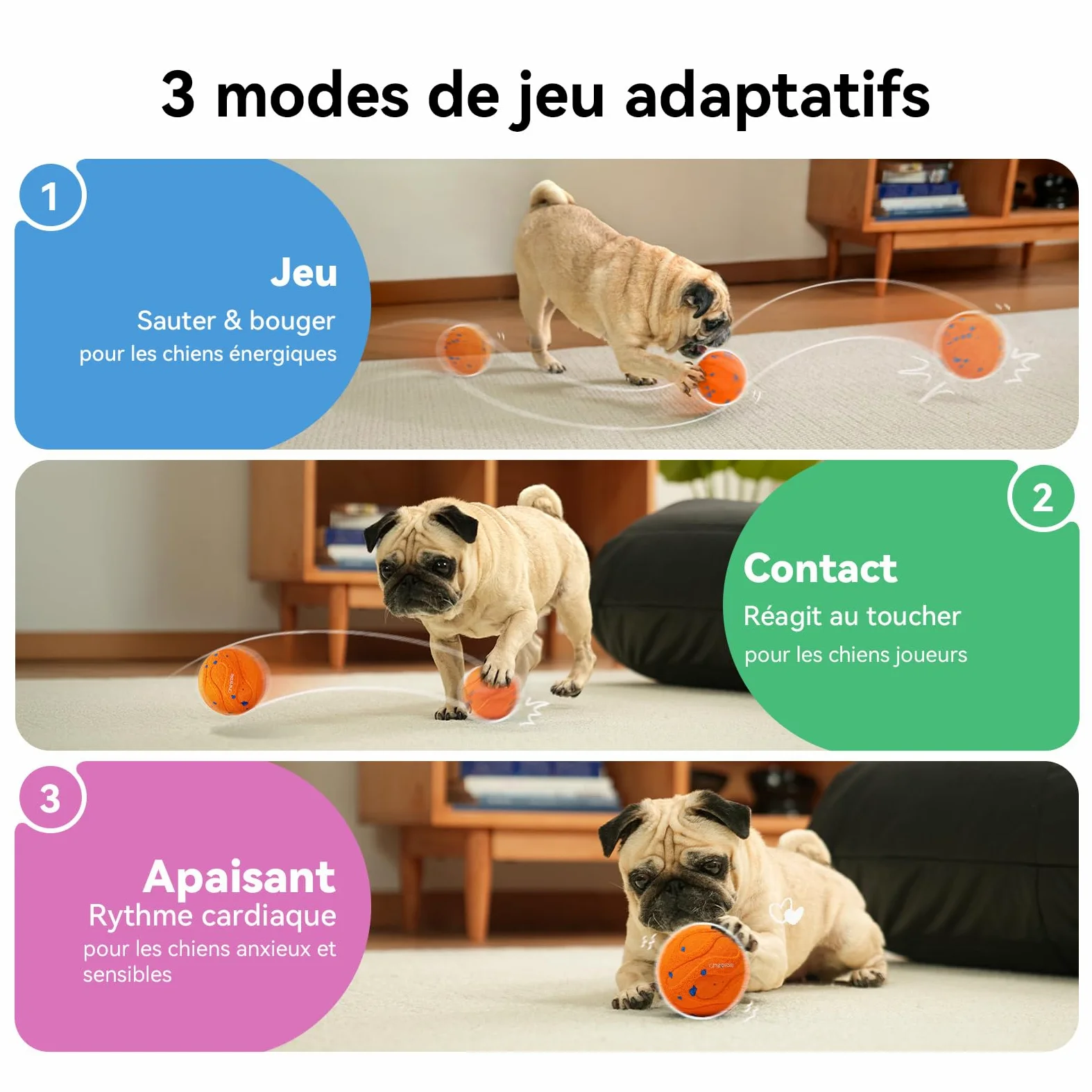 Cheerble Wicked Ball Air Neo – Le Ballon interactif Qui Calme Votre Chien avec Mode apaisant imitant Les battements de cœur, Auto-Rotatif, E-TPU, IPX7 étanche, pour Petites et Grandes Races, Orange