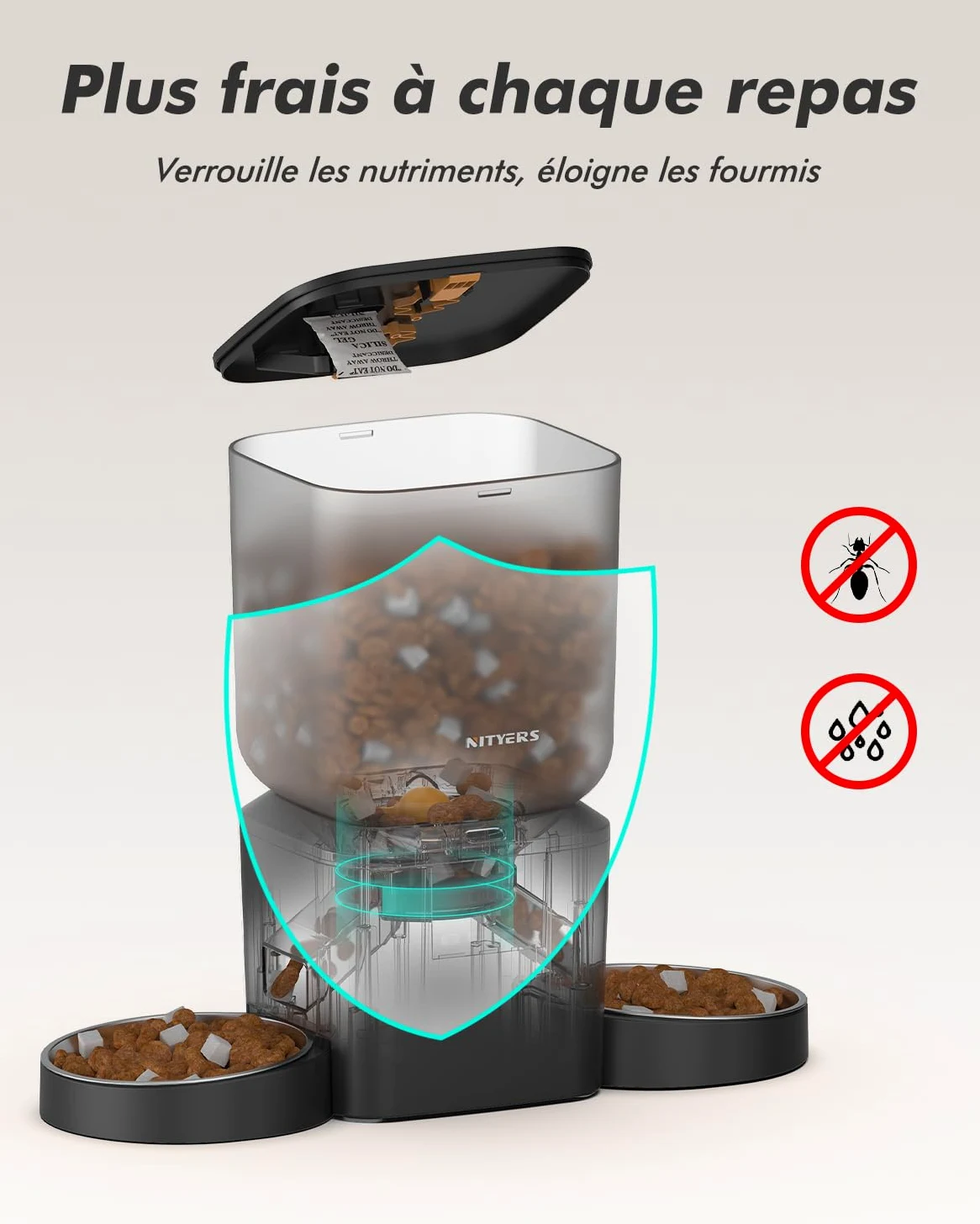 Distributeur Croquettes Chat Automatique 2 Bols, 8L Grande Capacité | Croquettes Jusqu'à 18mm, 2 Bols en Acier Inoxydable, Nettoyage Facile, Idéal pour Chats et Chiens Multiples