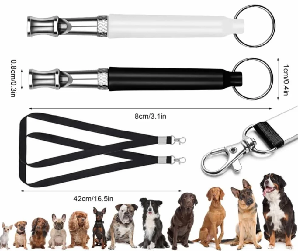 Sifflet Ultrason Chien Anti Aboiement 2 Pièces avec Lanière Dressage Canin
