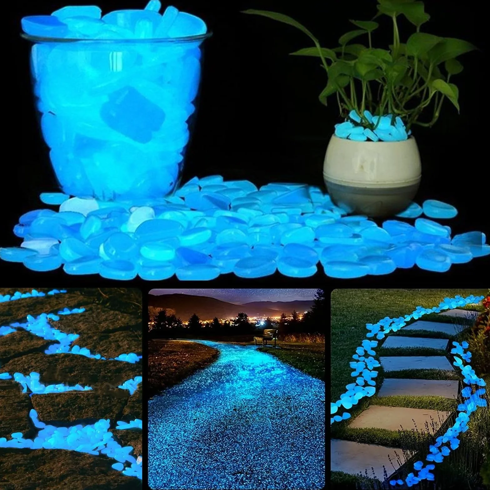 200 Pièces Lumineuses blanches Galets,Lumineux Galets de Jardin et Cailloux Decoratif,Galets Phosphorescents Blancs Phosphorescents,pour la Décoration Extérieure,Terrasse,Pelouse,Aquariums (1cm)