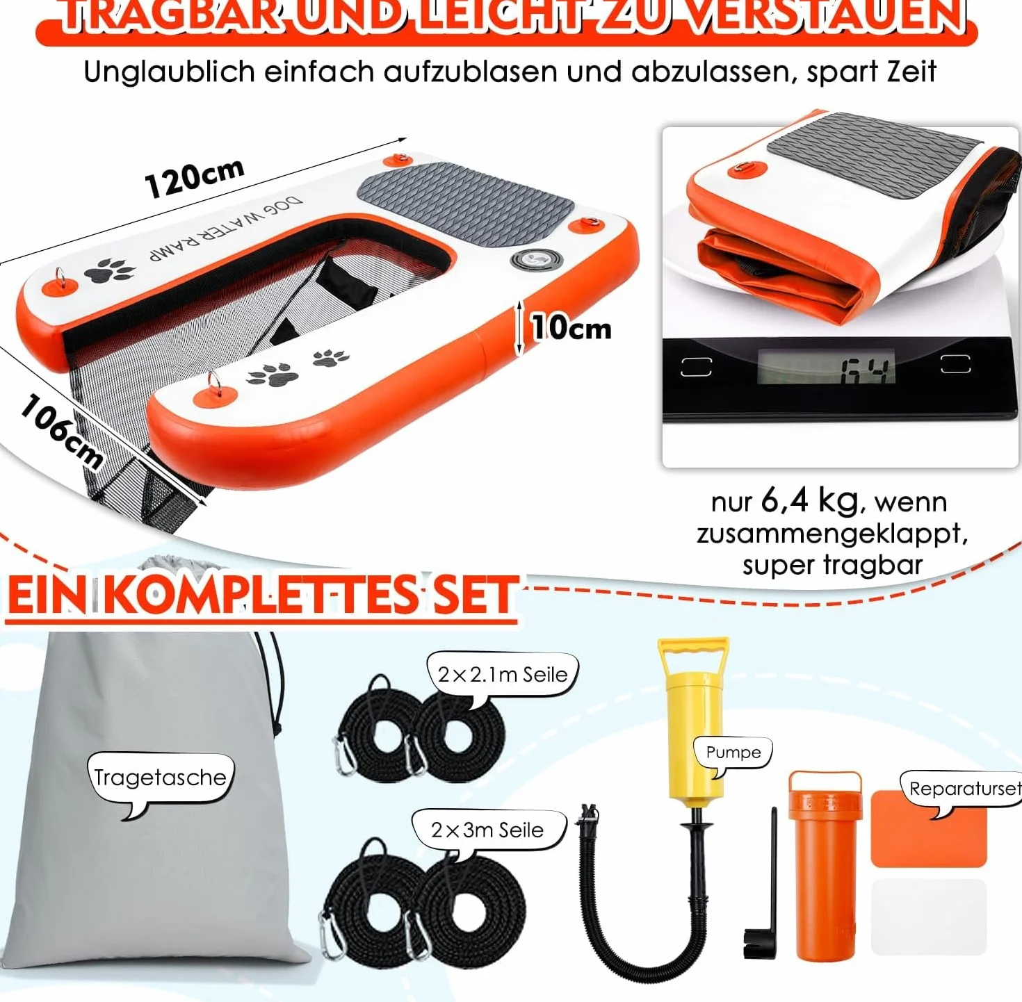 Rampe d'eau extra large pour chien, échelle antidérapante pour piscine, quai et bateau 68 kg