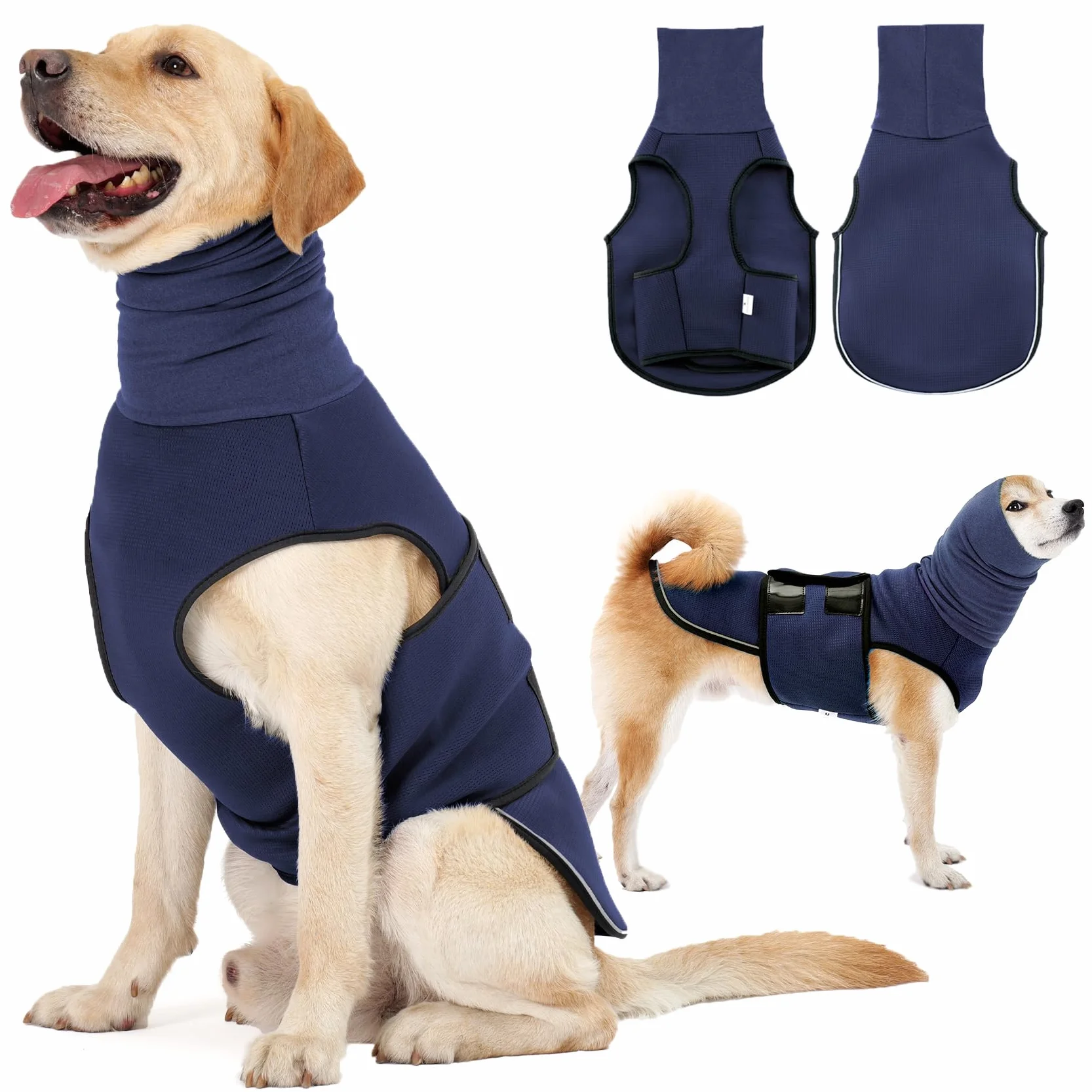 Dotoner Gilet Relaxant 2 en 1 pour Chiens, Manteau Anti-anxiété avec Snood et Bandes Réfléchissantes