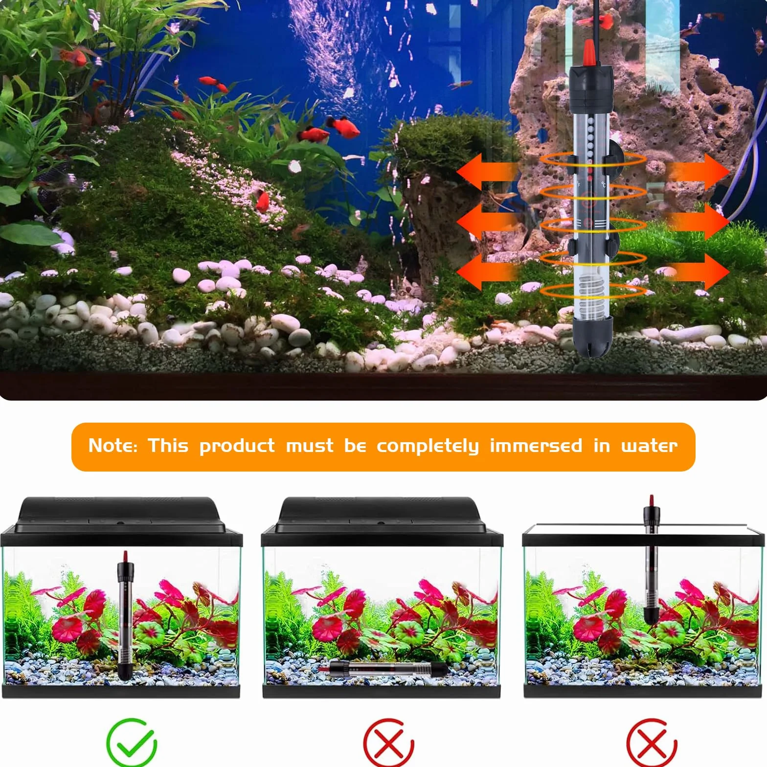 Focanet Chauffage Aquarium 30L, 25W Chauffage d'Aquarium Réglable avec Thermostat 20-34 °C, Thermostat Réglable, Chauffage en Verre Submersible pour Réservoirs à Poissons Et Aquarium