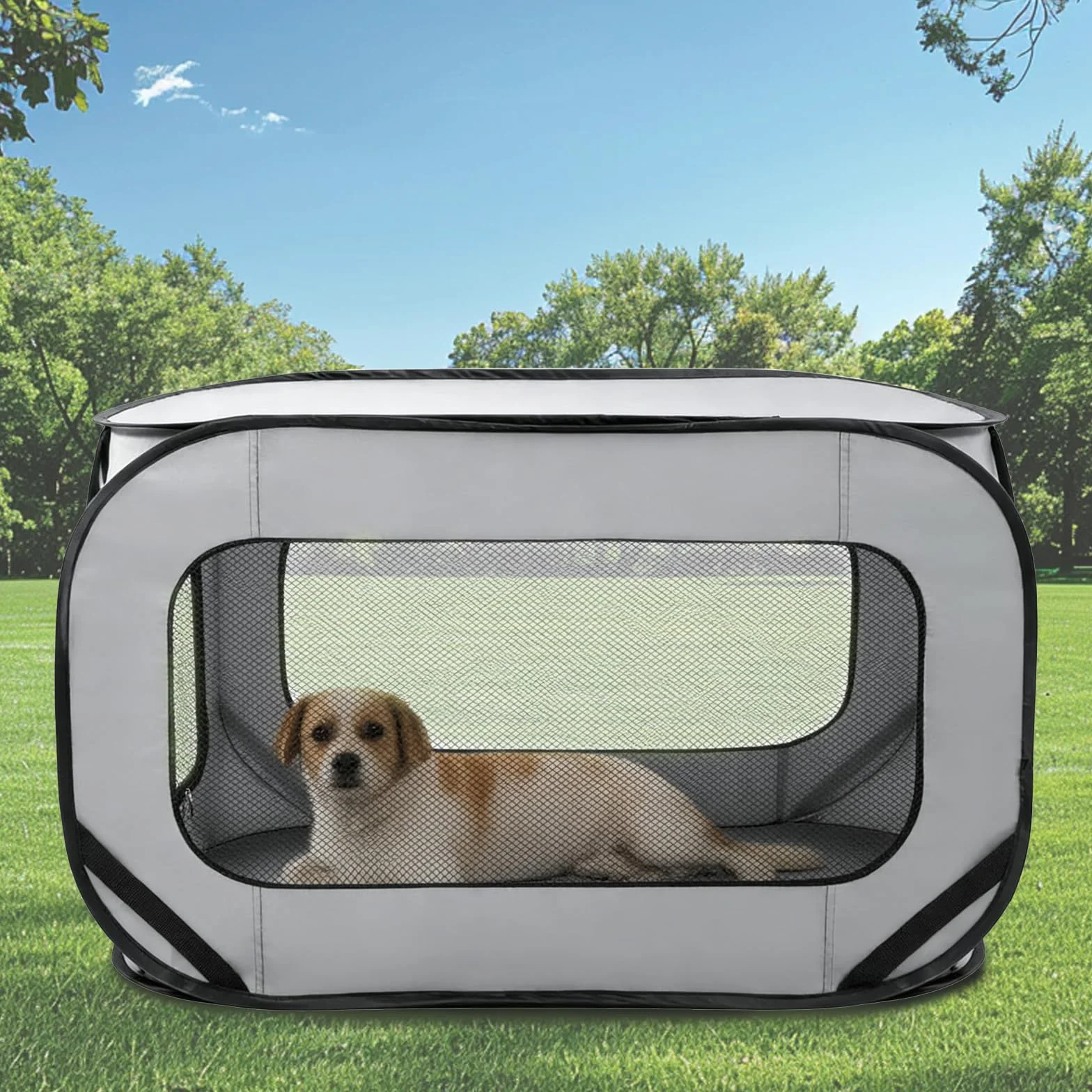 Parc Pliable pour Chien Cage Portative Clôture Animaux Tissu Oxford Imperméable Gris