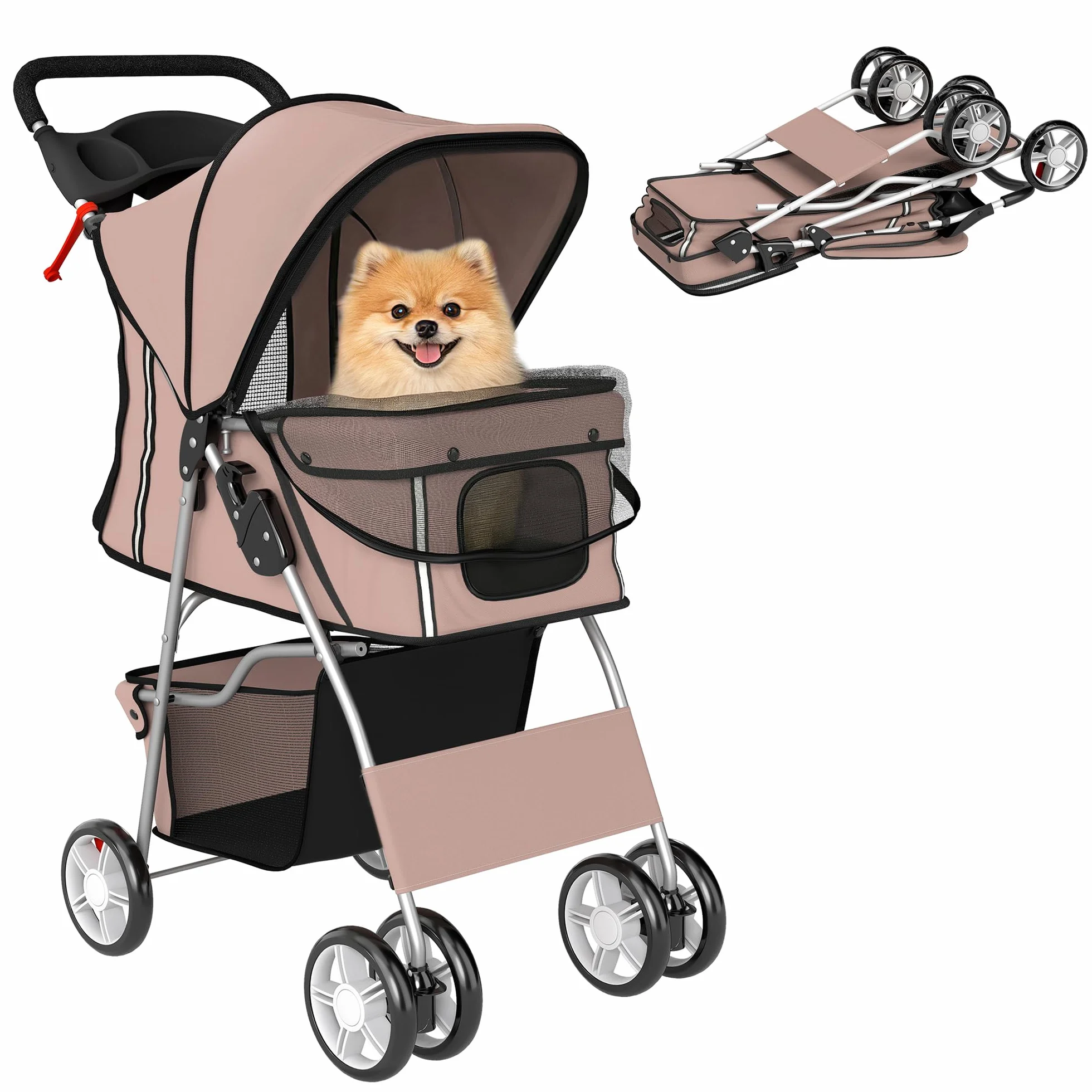 PawHut Poussette Buggy Pliable Animaux, Chariot Pliante Imperméable pour Chien et Chat, Toit Amovible, Tissu 600D Oxford, Acier, Café